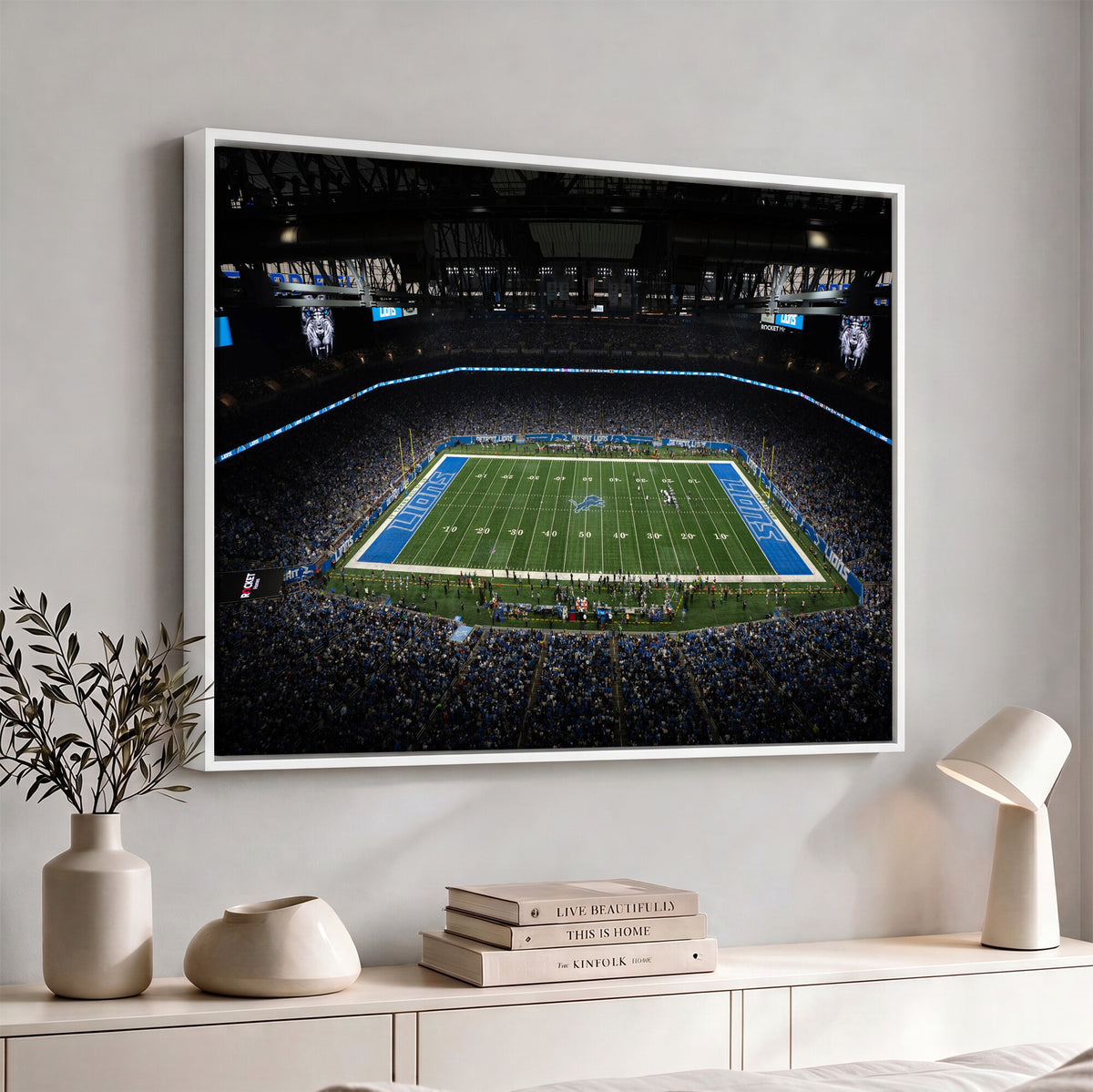 16709602-MGV-CV-36X24 - Detroit Lions Stadium Wall Art Canvas Print, Football Field Panorama