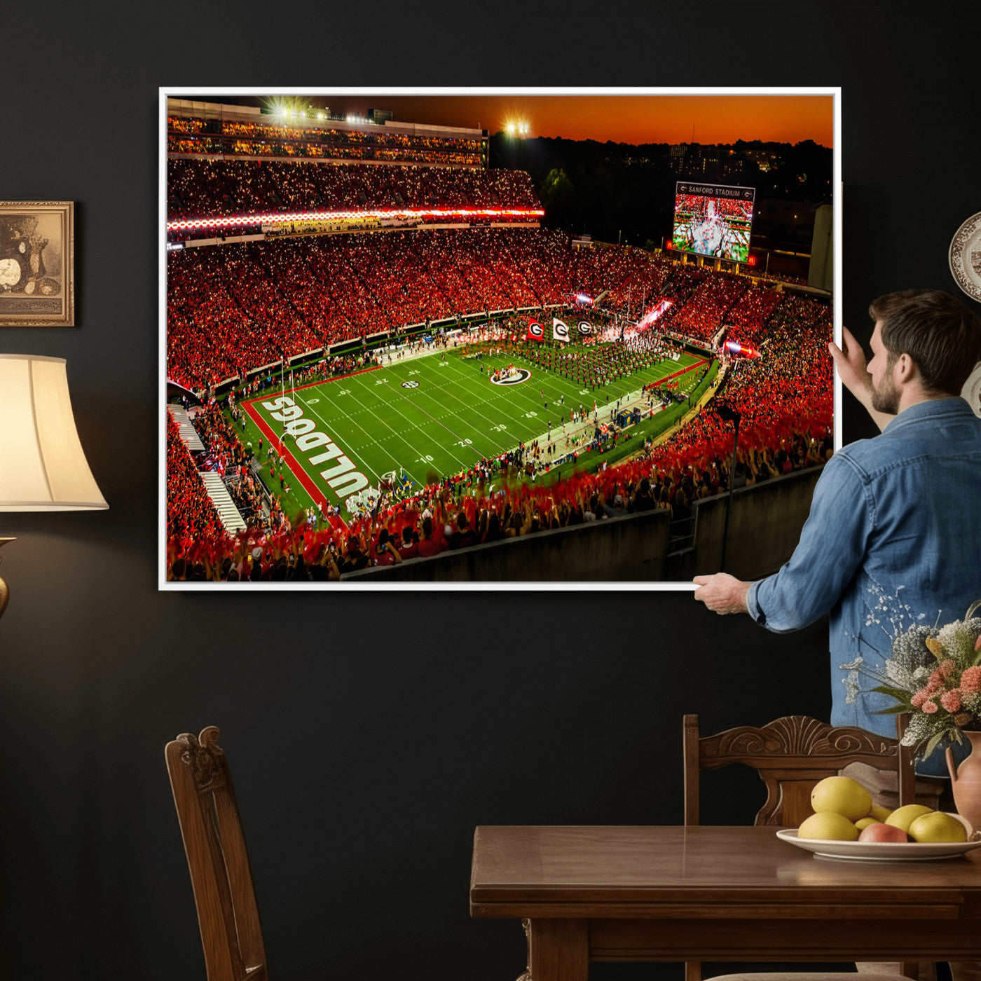 48894104-MGV-CV-36X24 - Georgia Bulldogs Stadium Wall Art Canvas Print, Sanford Stadium Night Game Panorama, College Football Crowd Wall Decor