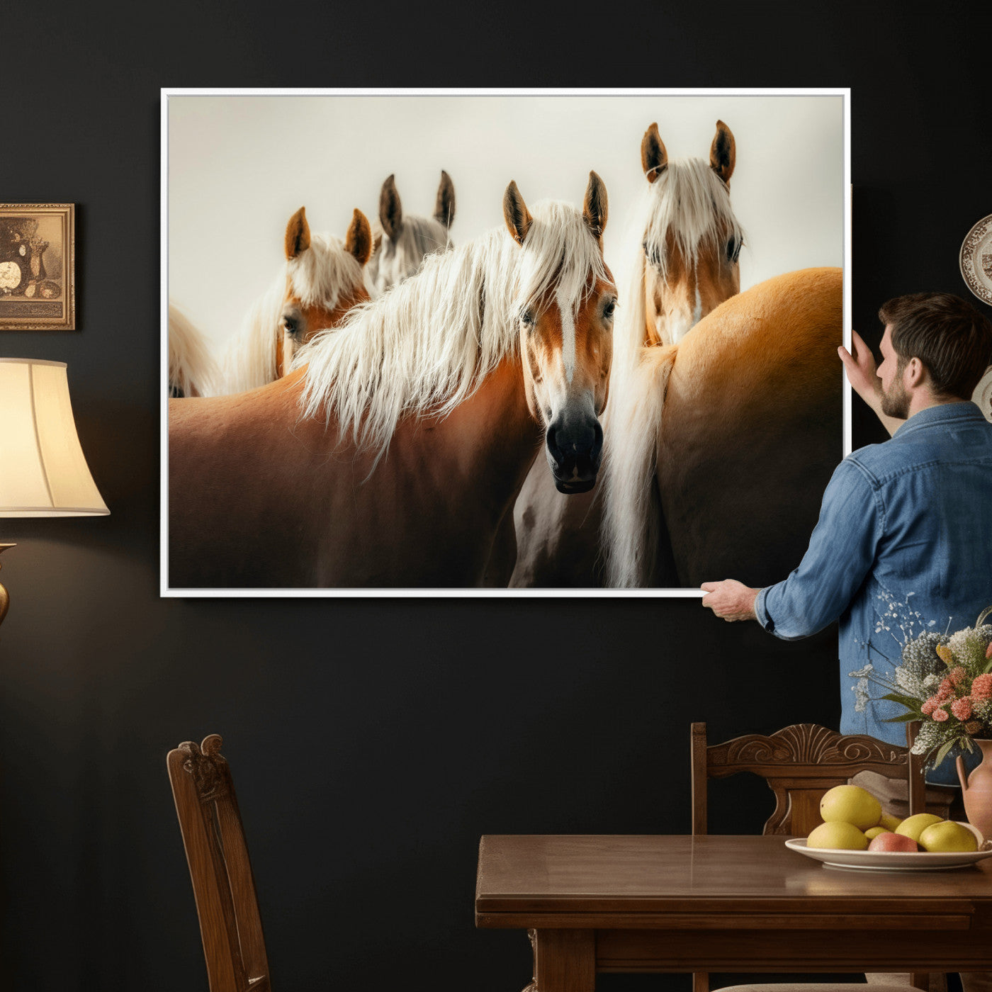 71904941-MGV-CV-36X24 - Wild Horse Herd Wall Art Canvas Print, Natural Horse Portrait Nature Wall Decor for Living Room and Office