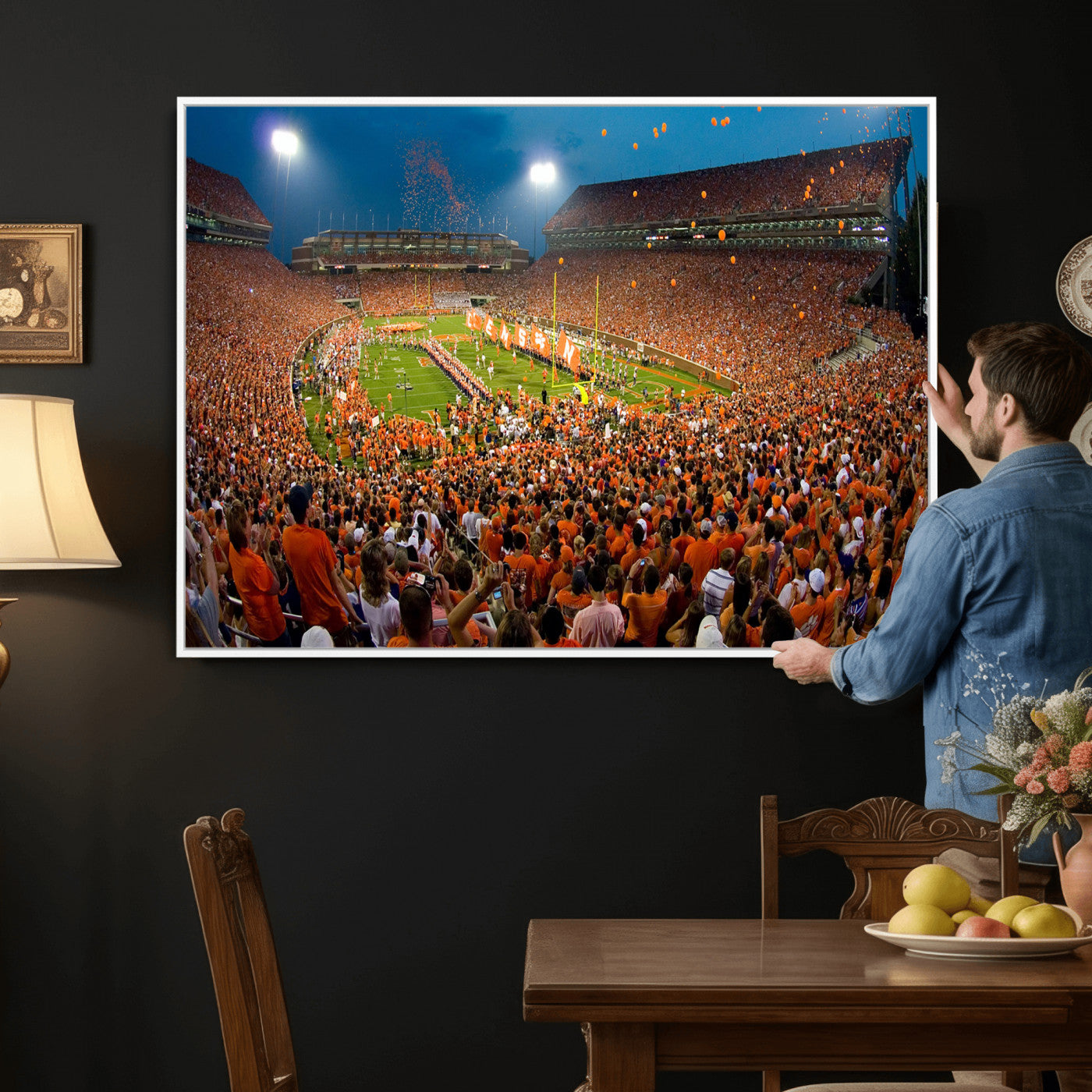 42850097-MGV-CV-36X24 - Clemson Tigers Memorial Stadium Wall Art Canvas Print, Death Valley Football Stadium Artwork, Packed Game Night Crowd Scene