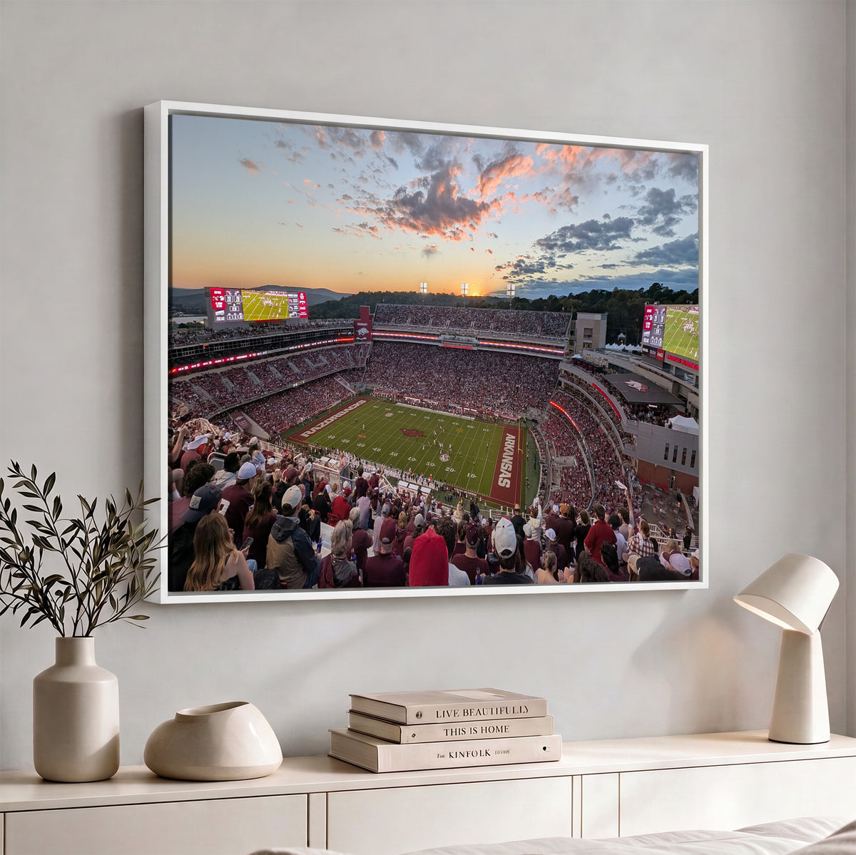 71837429-MGV-CV-36X24 - Donald W. Reynolds Razorback Stadium Wall Art Canvas Print – Arkansas Razorbacks Football Artwork for Home, Office, and Sports Room Decor