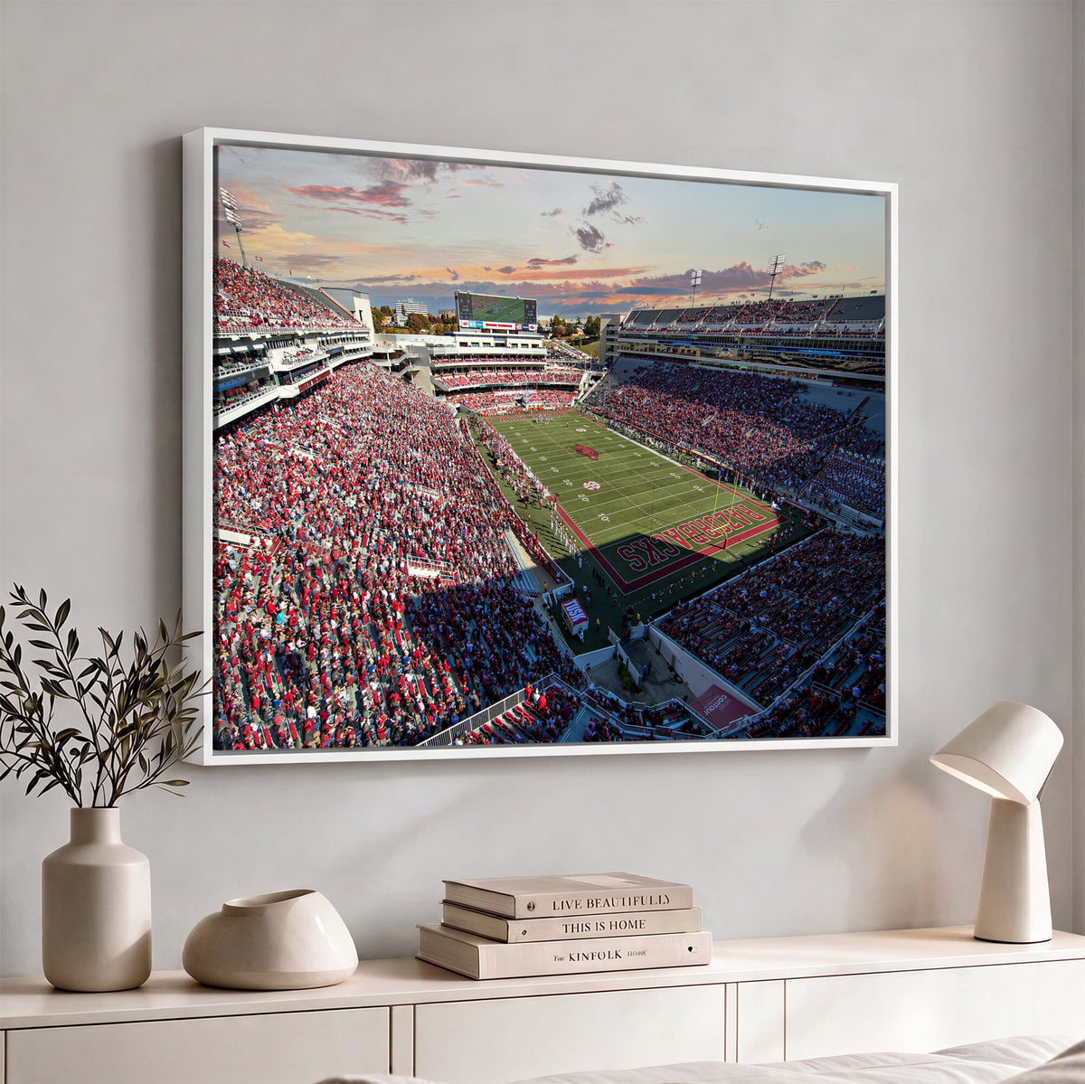 46571211-MGV-CV-36X24 - Donald W. Reynolds Razorback Stadium Wall Art Canvas Print – Arkansas Razorbacks Football Artwork for Home, Office, and Sports Room Decor