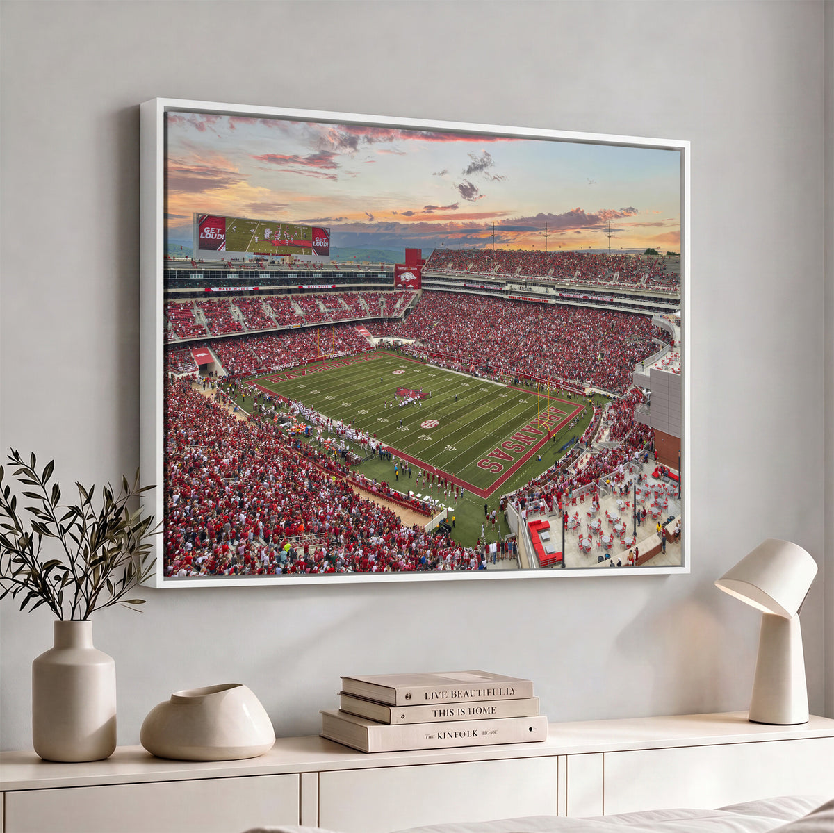 82233065-MGV-CV-36X24 - Donald W. Reynolds Razorback Stadium Wall Art Canvas Print – Arkansas Razorbacks Football Artwork for Home, Office, and Sports Room Decor