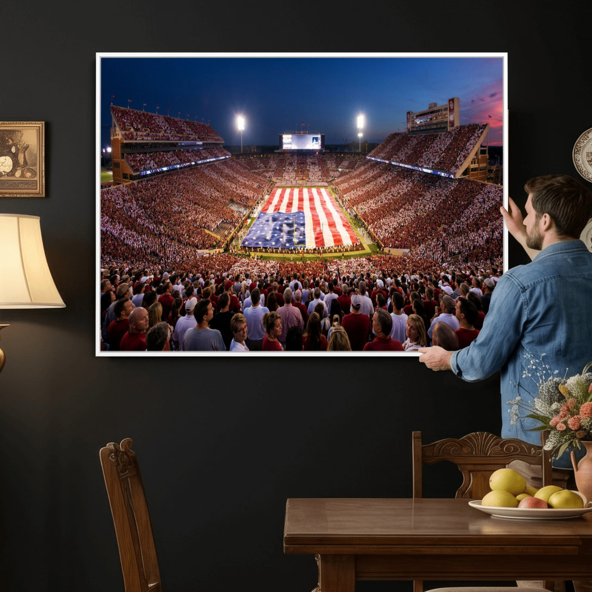 59917418-MGV-CV-36X24 - Oklahoma Memorial Stadium Wall Art Canvas Print | Oklahoma Sooners Football Artwork for Home, Office, and Sports Room Decor