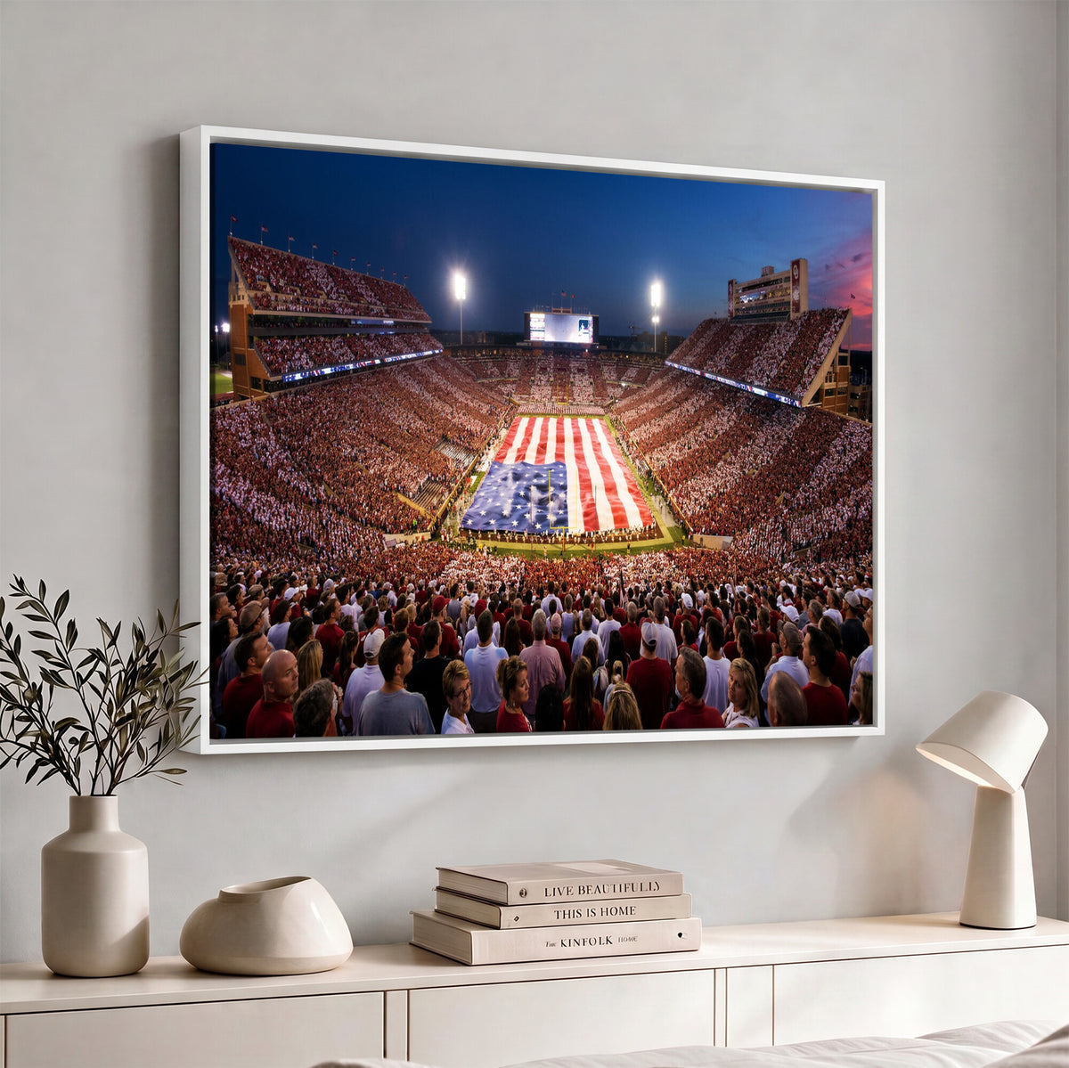 59917418-MGV-CV-36X24 - Oklahoma Memorial Stadium Wall Art Canvas Print | Oklahoma Sooners Football Artwork for Home, Office, and Sports Room Decor