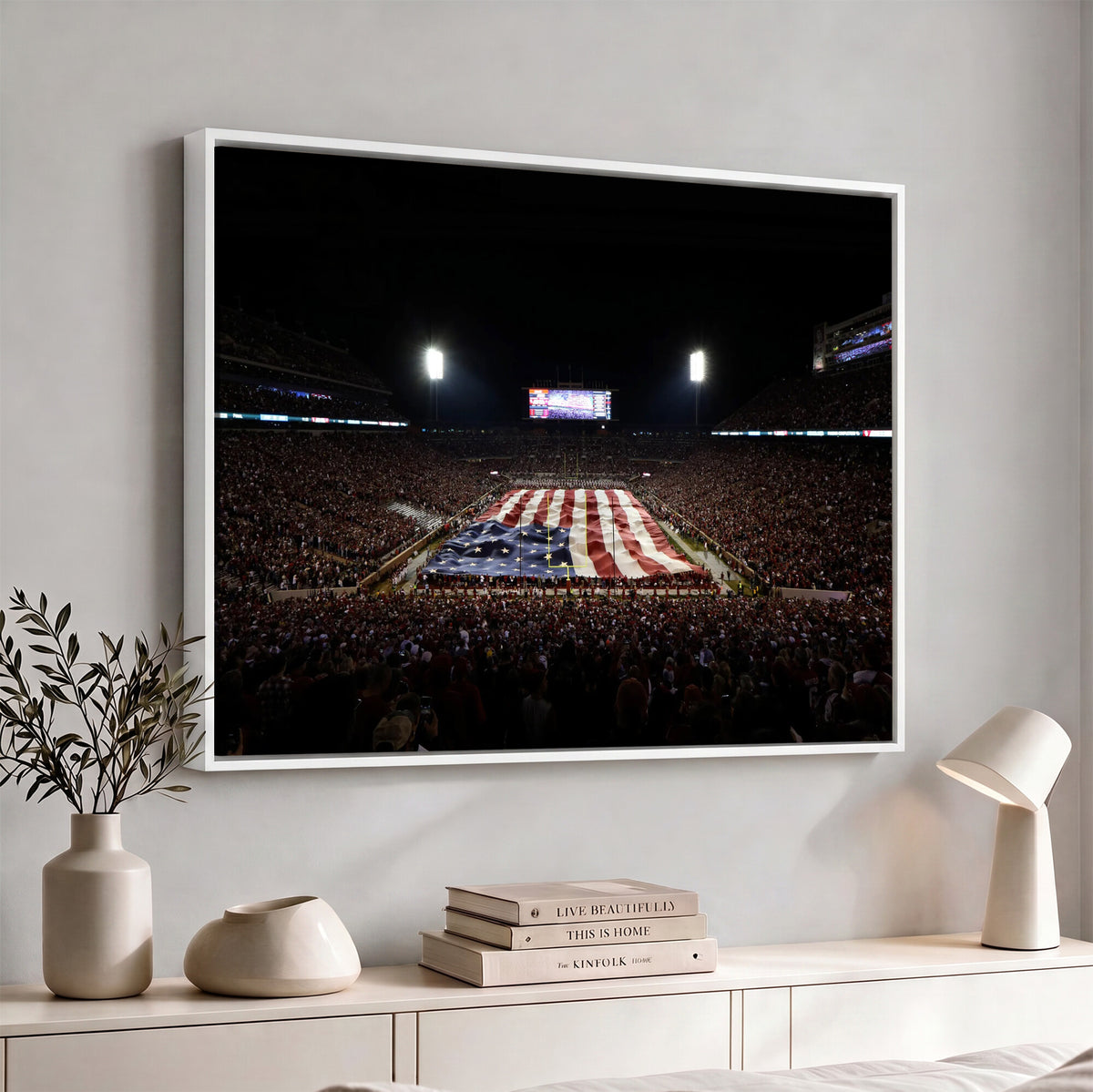 98418189-MGV-CV-36X24 - Oklahoma Memorial Stadium Wall Art Canvas Print – Oklahoma Sooners Football Artwork for Home, Office, and Sports Room Decor