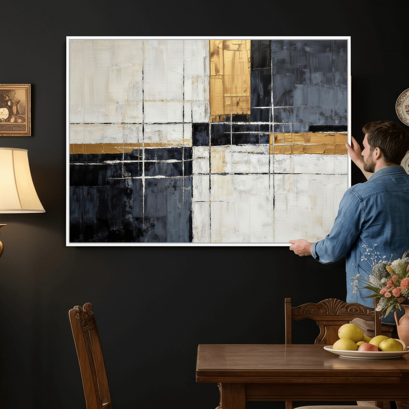 78975677-MGV-CV-36X24 - Gold Abstract Wall Art Canvas Print, Modern Luxury Geometric Painting Wall Decor for Living Room and Office