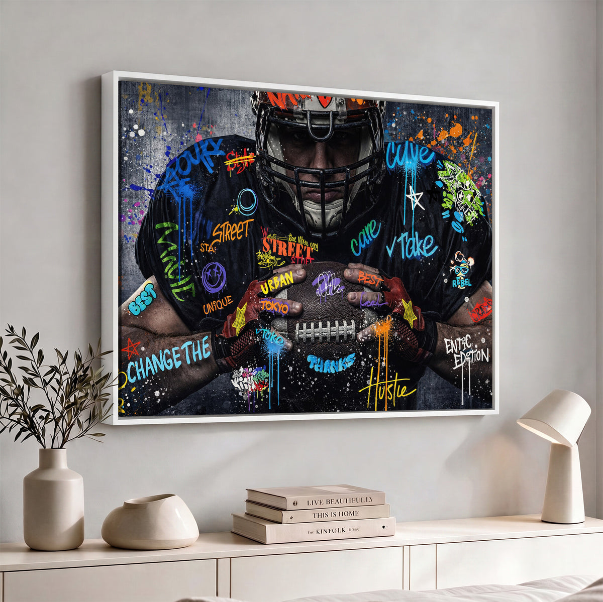 55267256-MGV-CV-36X24 - Graffiti American Football Player Street Art Wall Art Canvas Print