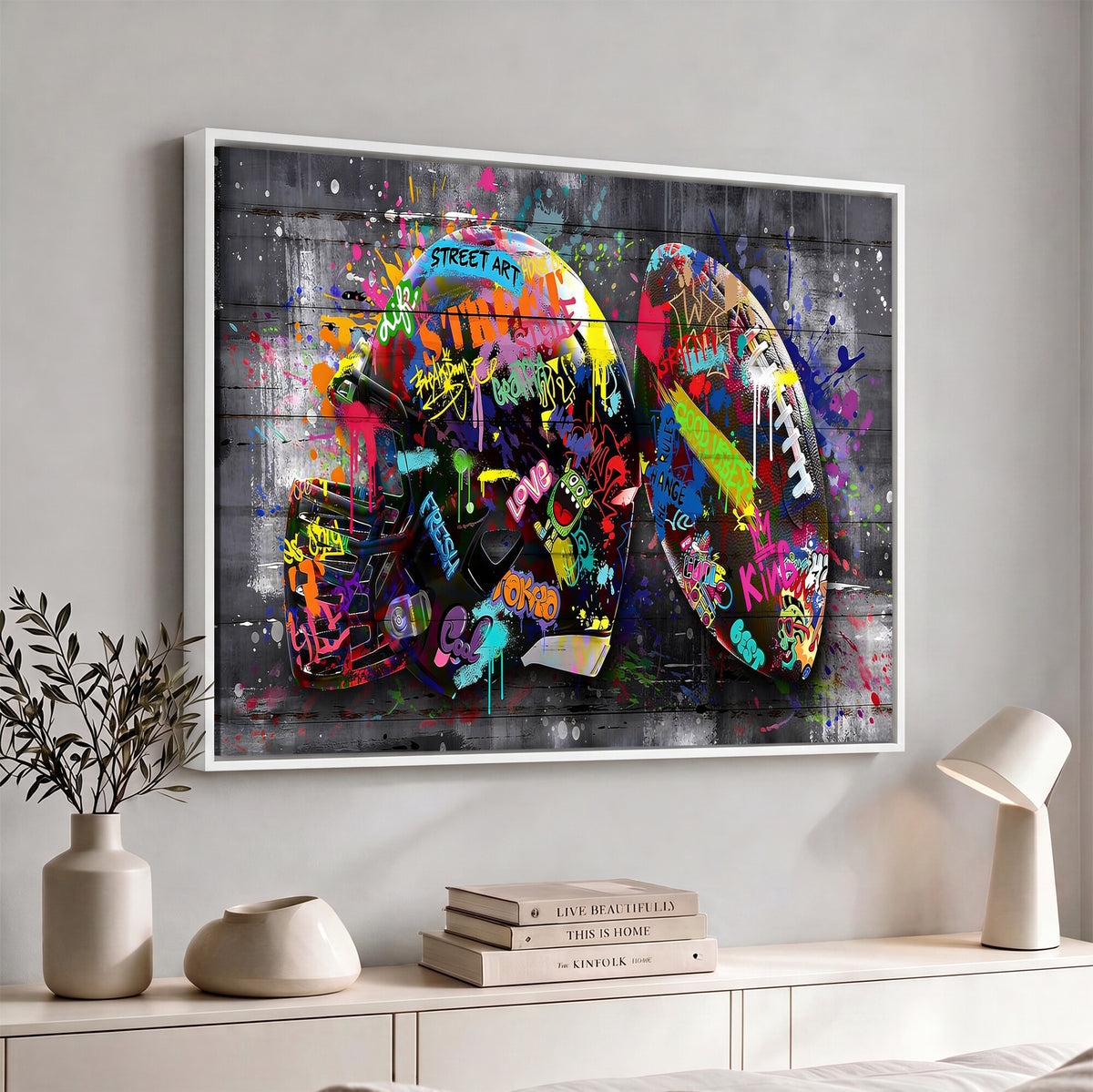 80540773-MGV-CV-36X24 - Graffiti American Football Helmet Street Art Wall Art Canvas Print