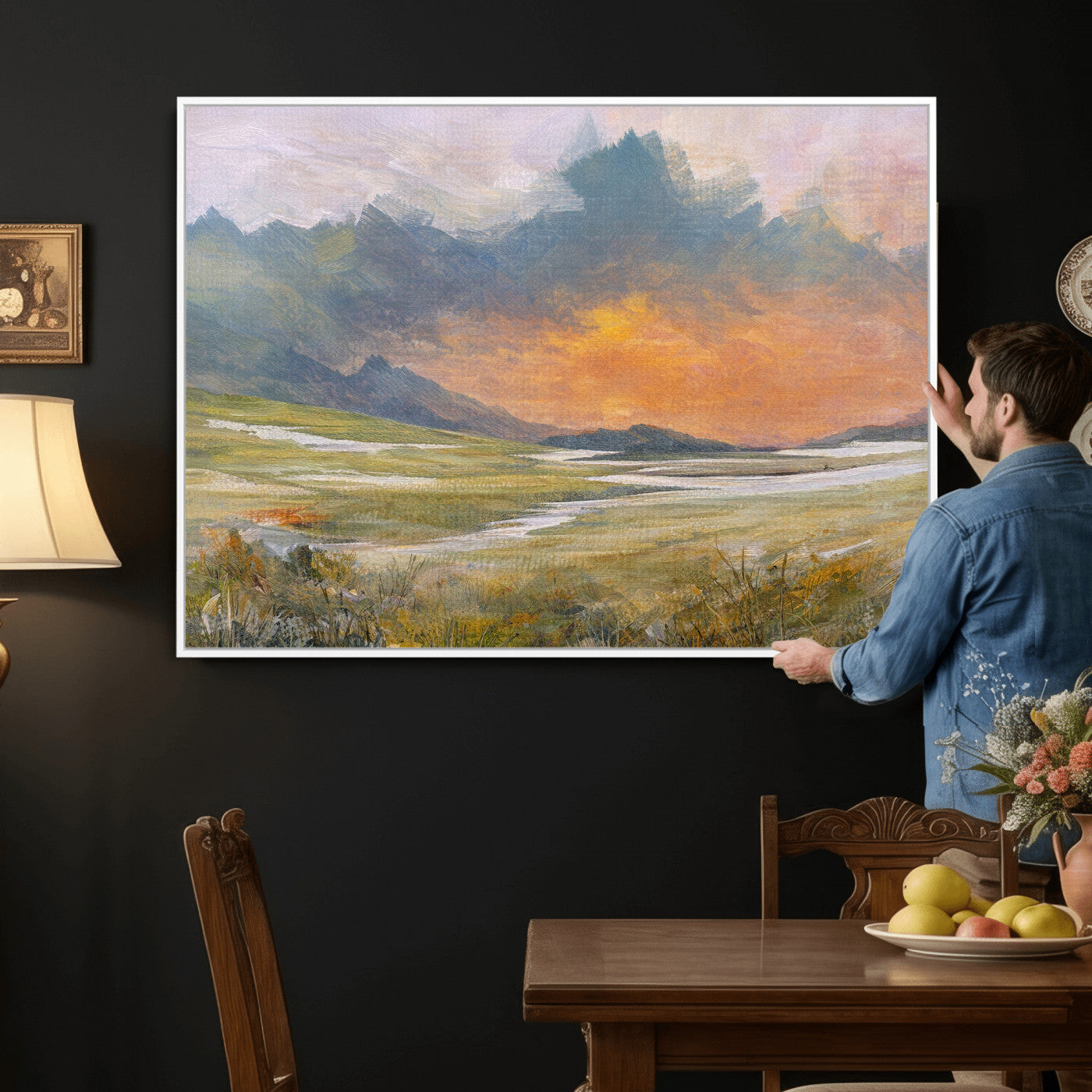 39892091-MGV-CV-36X24 - Mountain Sunset Wall Art Canvas Print Vintage Landscape Panorama Rustic Nature Decor