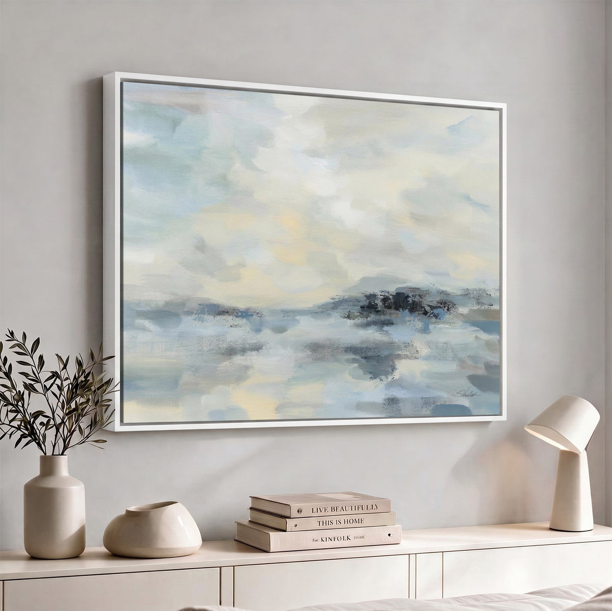 Abstract Coastal Landscape Wall Art Canvas Print | Soft Blue Gray Minimalist Art