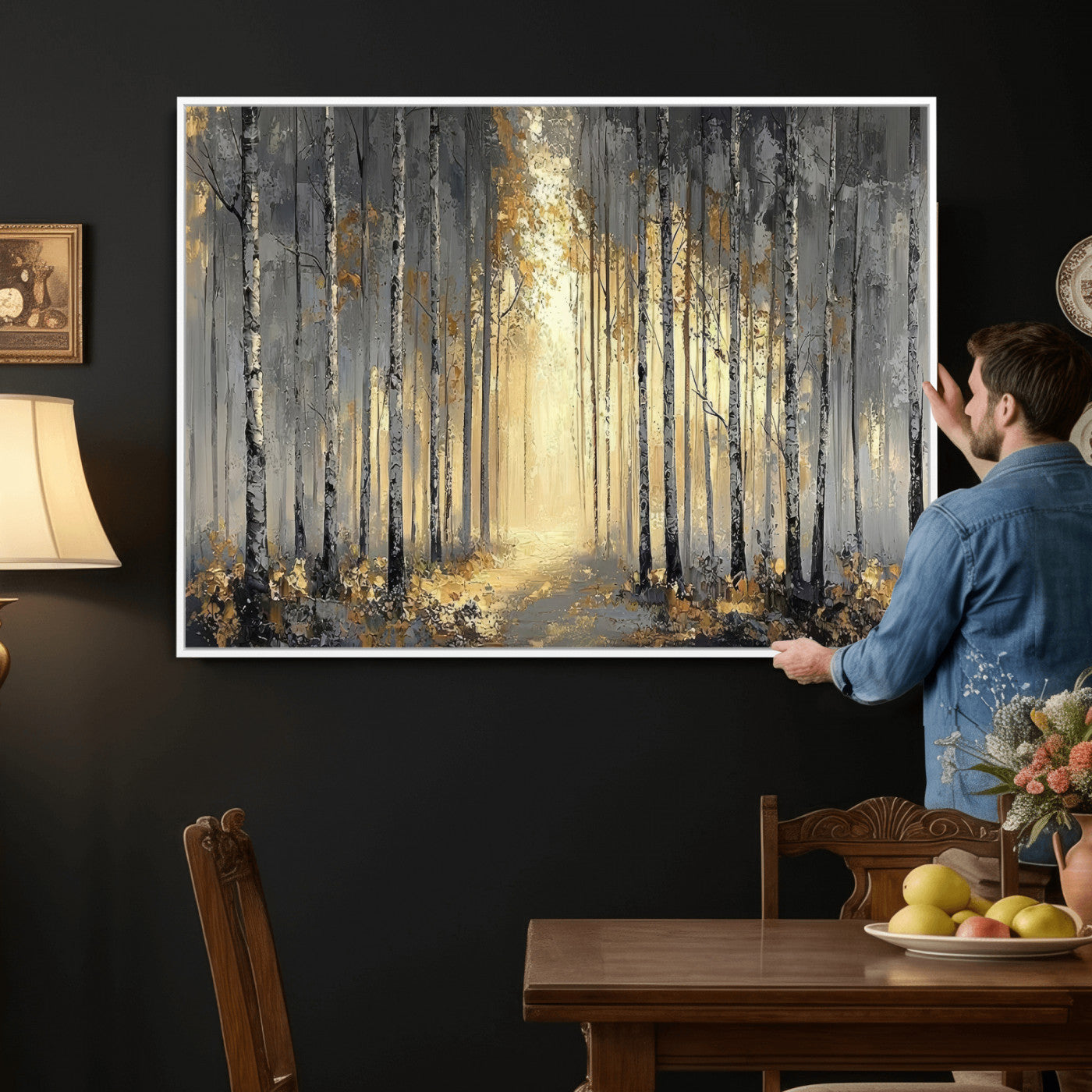 41017042-MGV-CV-36X24 - Abstract Birch Forest Wall Art Canvas Print – Modern Neutral Woodland Landscape Artwork for Living Room Decor