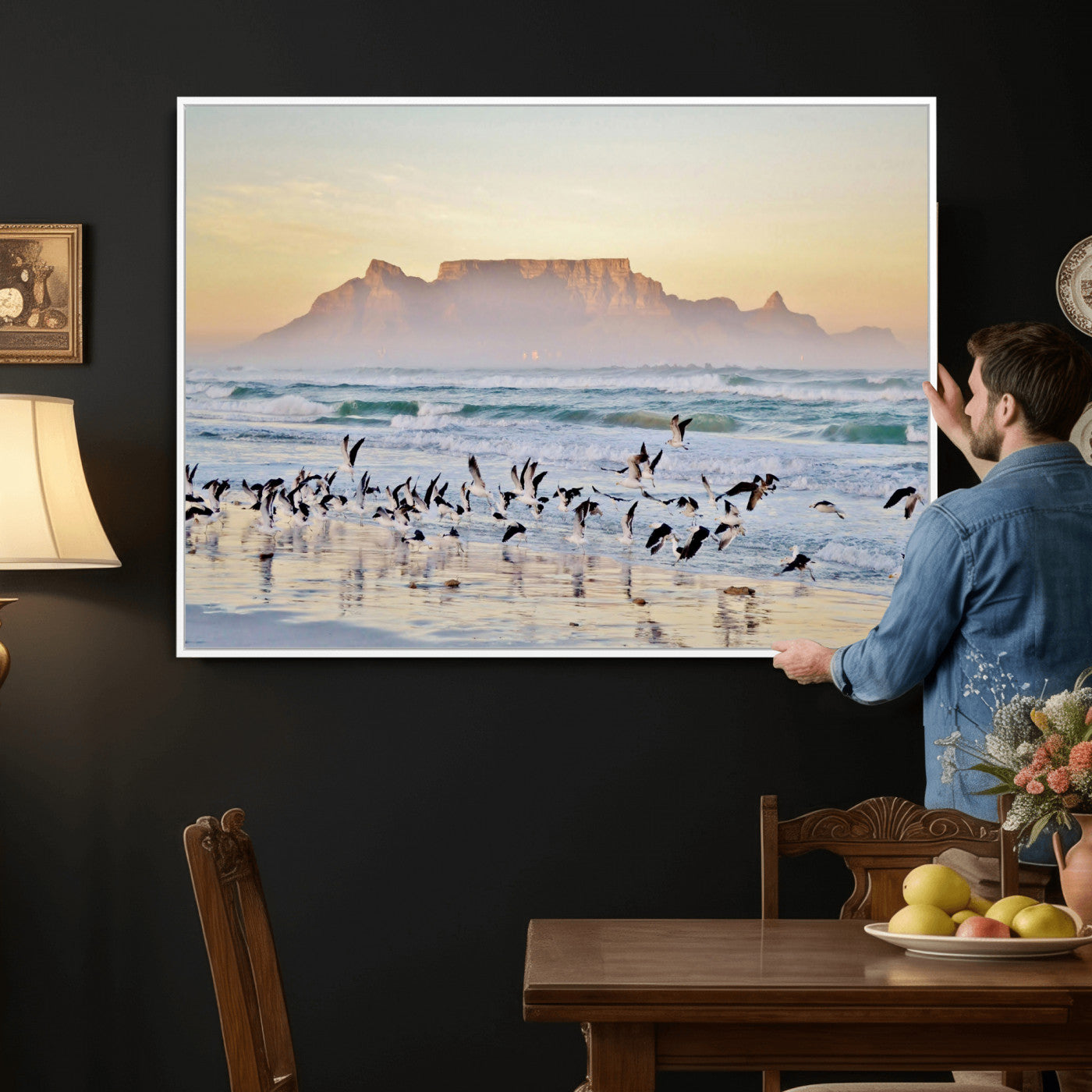 78989362-MGV-CV-36X24 - Seagulls Over Ocean Wall Art Canvas Print – Coastal Beach Landscape Artwork for Living Room Decor