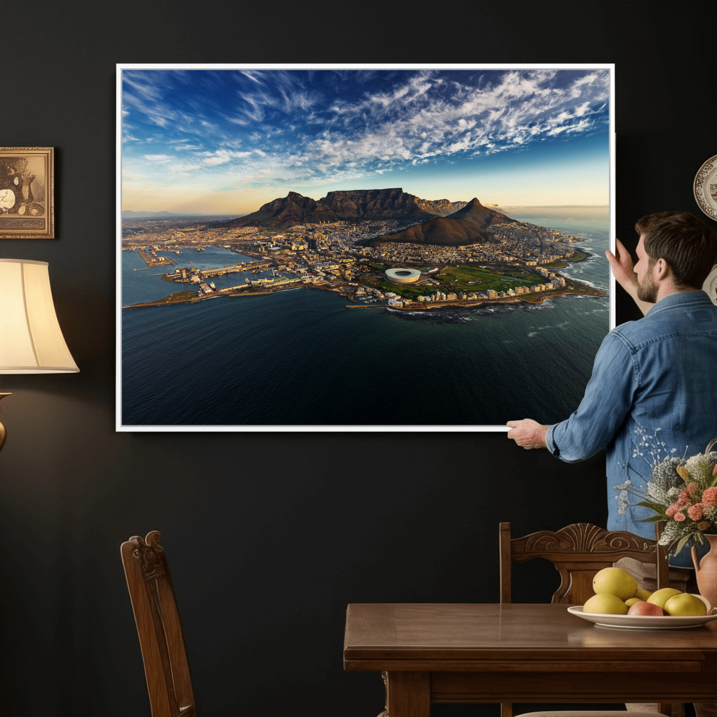 14654591-MGV-CV-36X24 - Cape Town Skyline Wall Art Canvas Print – Table Mountain Coastal Cityscape Artwork for Modern Office Decor