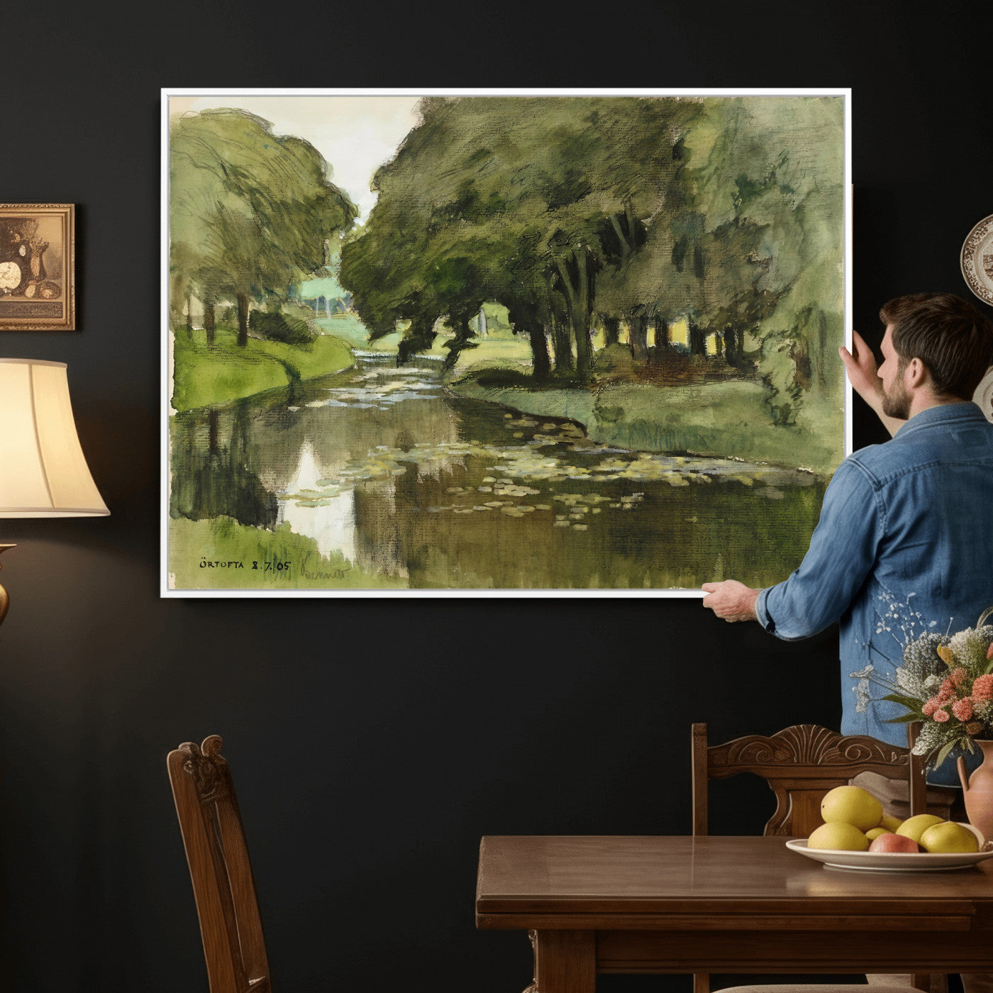 54446767-MGV-CV-36X24 - Anders Zorn Watercolor Canvas Print, Örtofta 1905 Swedish River Landscape, Impressionist Nature Art, Scandinavian Wall Decor, Plein Air Painting Print