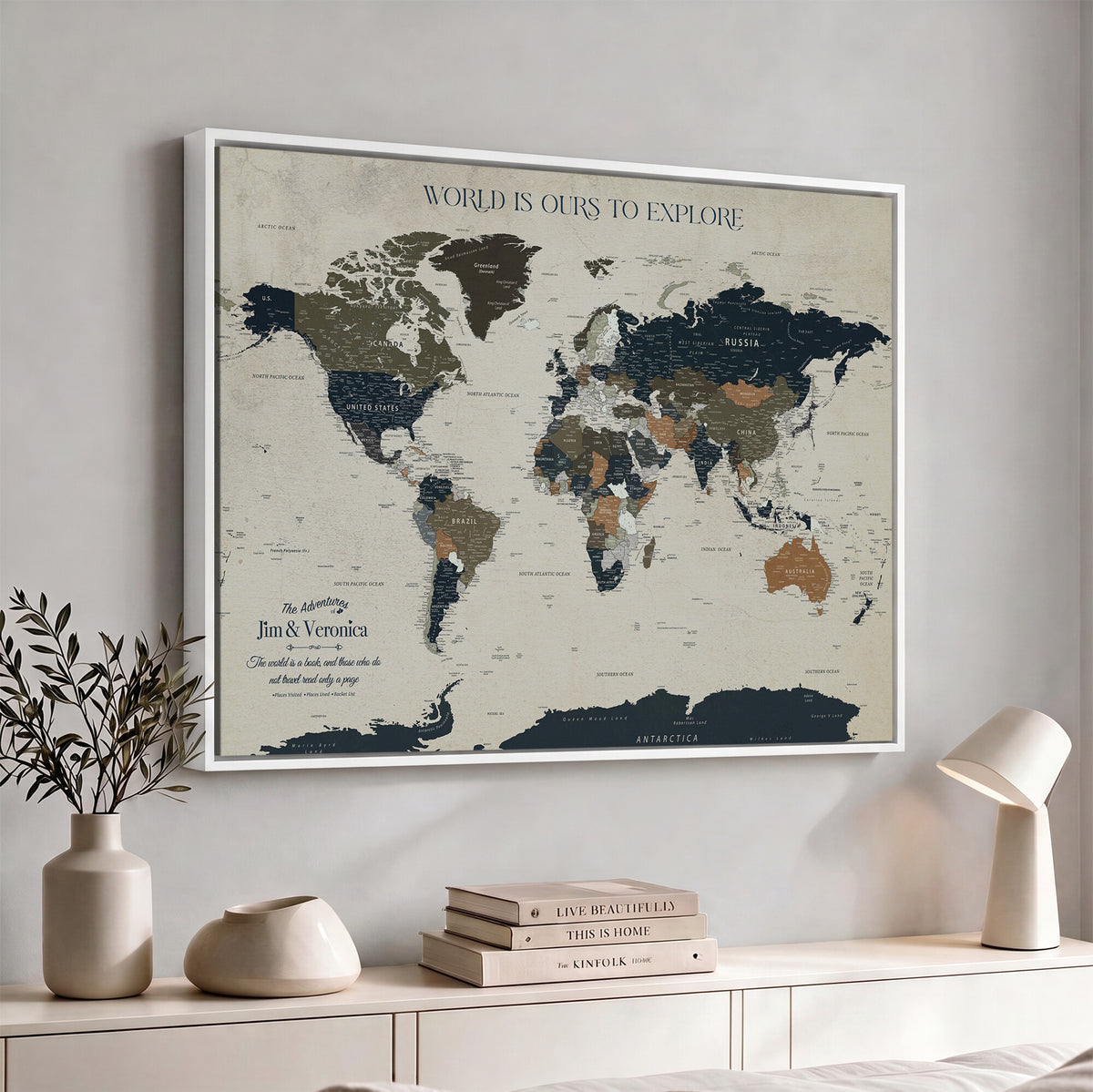 64110391126C-MGV-CV-36X24 - Custom Push Pin World Map Wall Art Canvas Print | Personalized Travel Tracker