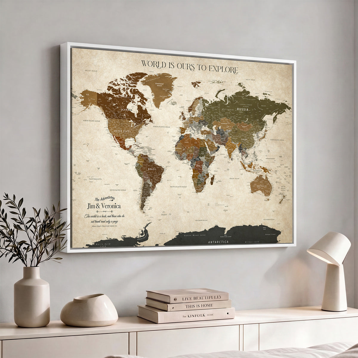 64110391126O-MGV-CV-36X24 - Custom Push Pin World Map Wall Art Canvas Print | Travel Tracker With Pins