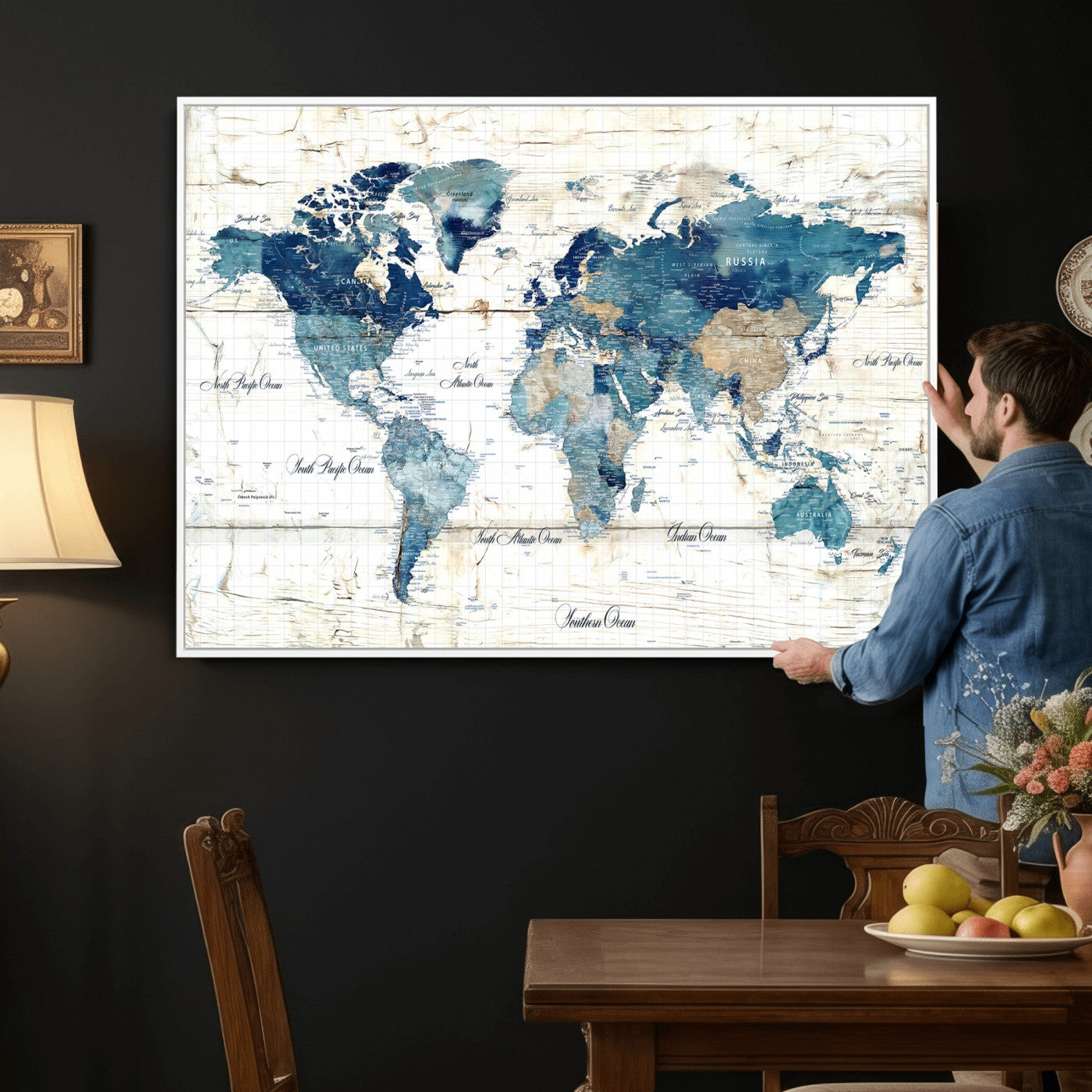 86799232-MGV-CV-36X24 - Watercolor World Map Canvas Wall Art Print – Abstract Colorful Travel Wall Decor