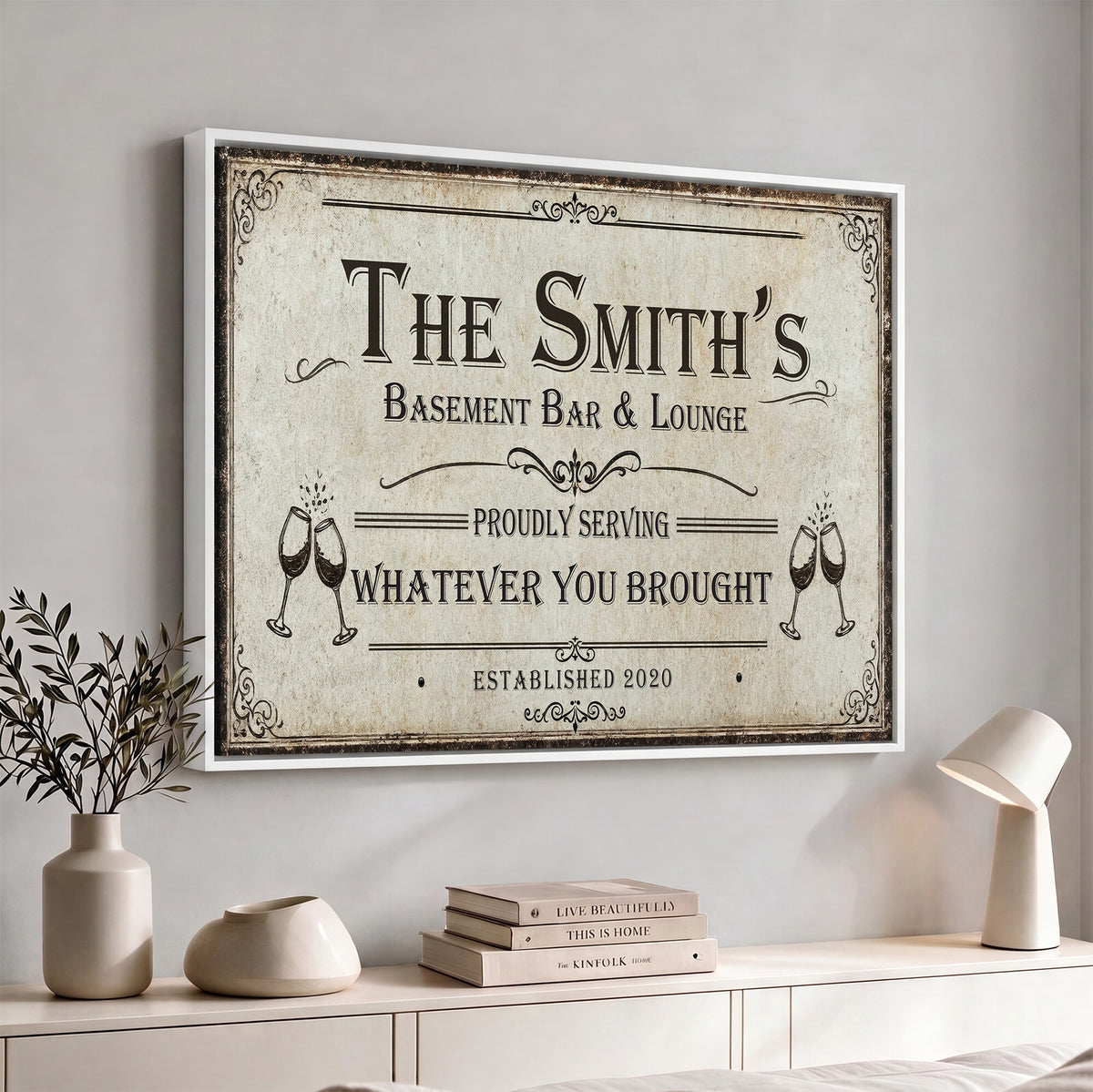 Custom Basement Bar & Lounge Sign Canvas, Personalized Family Name Art