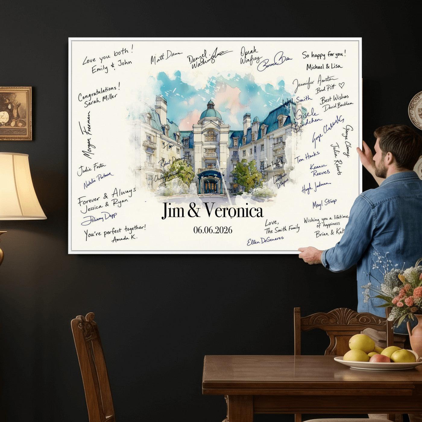 92760374-MGV-CV-36X24 - Wedding Guest Book Alternative Wall Art Canvas Print, Personalized Wedding Signature Poster, Custom Couple Photo Guestbook Canvas