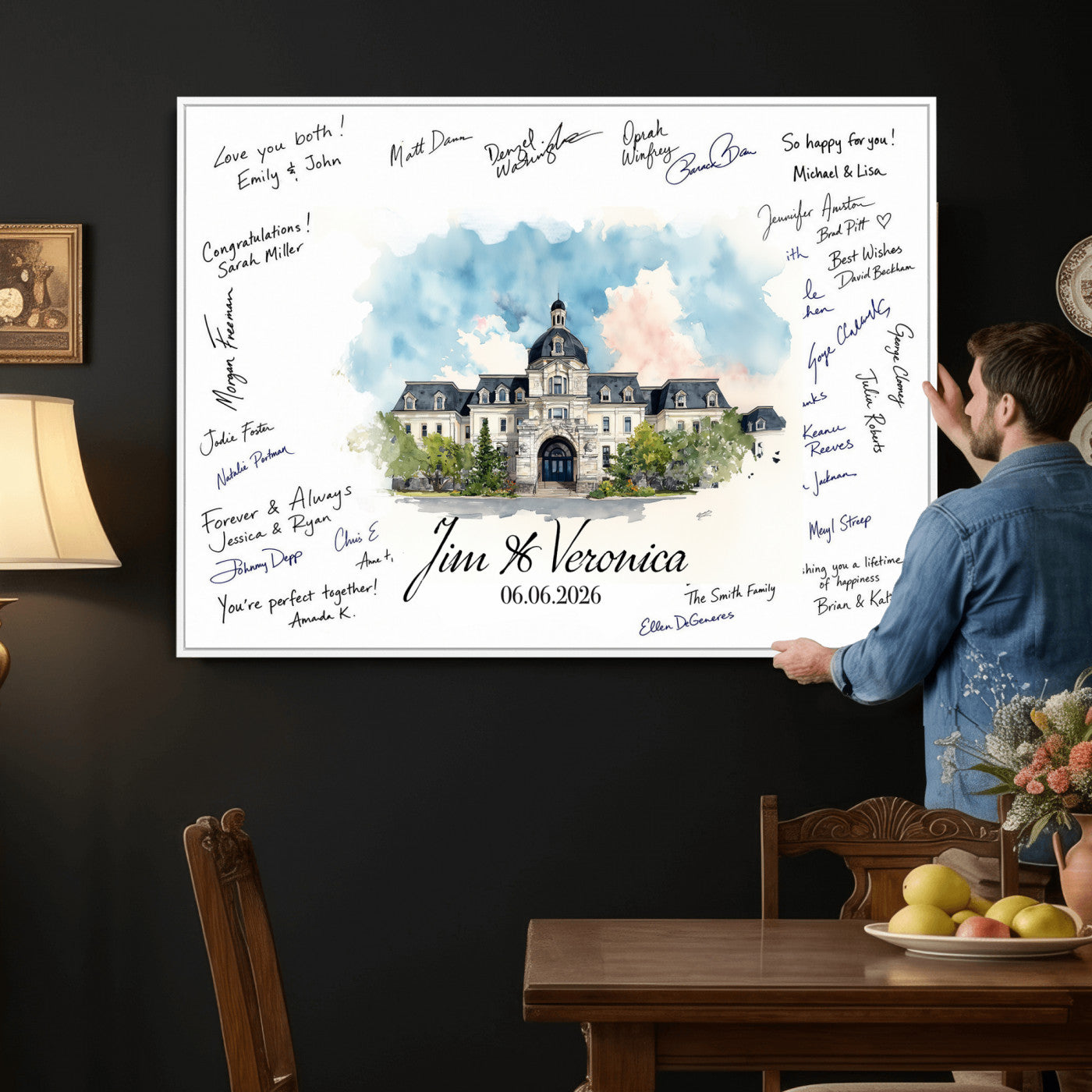 38232057-MGV-CV-36X24 - Wedding Guest Book Alternative Wall Art Canvas Print, Personalized Wedding Signature Poster, Custom Couple Photo Guestbook Canvas