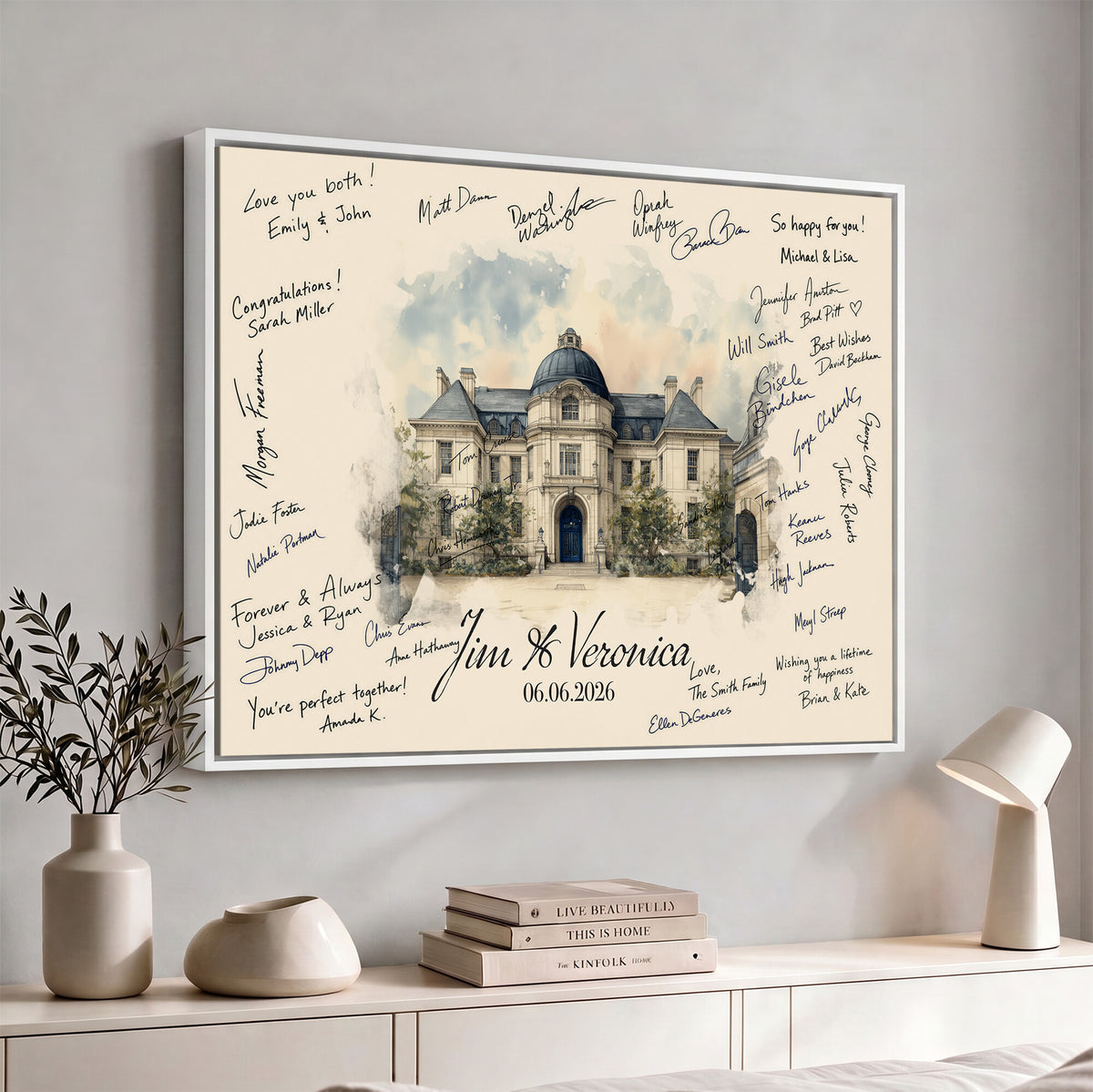 17002059-MGV-CV-36X24 - Wedding Guest Book Alternative Wall Art Canvas Print, Personalized Couple Photo Guestbook