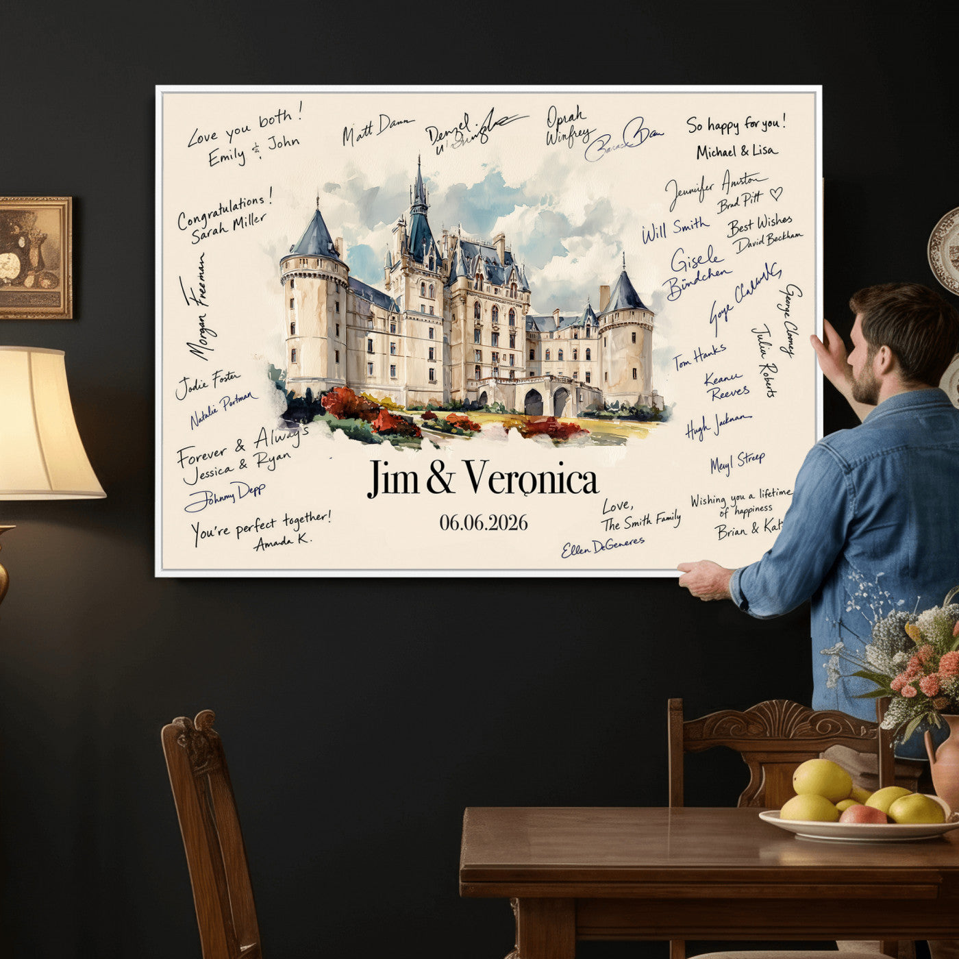 55883547-MGV-CV-36X24 - Wedding Guest Book Alternative Wall Art Canvas Print, Personalized Wedding Signature Poster, Custom Couple Photo Guestbook Canvas