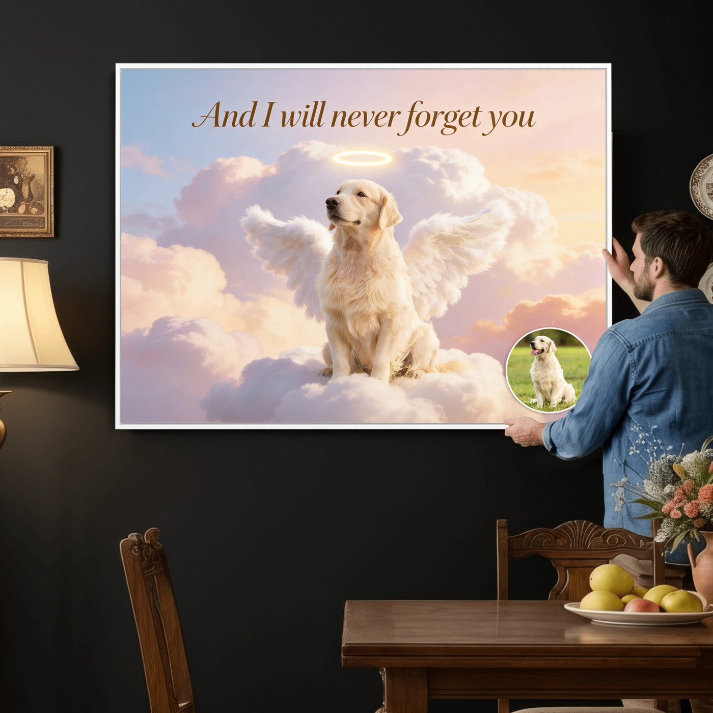70743146-MGV-CV-36X24 - Pet Memorial Wall Art Canvas Print, Custom Dog Memorial Portrait, Personalized Angel Pet Loss Gift, Angel Wings Puppy Print