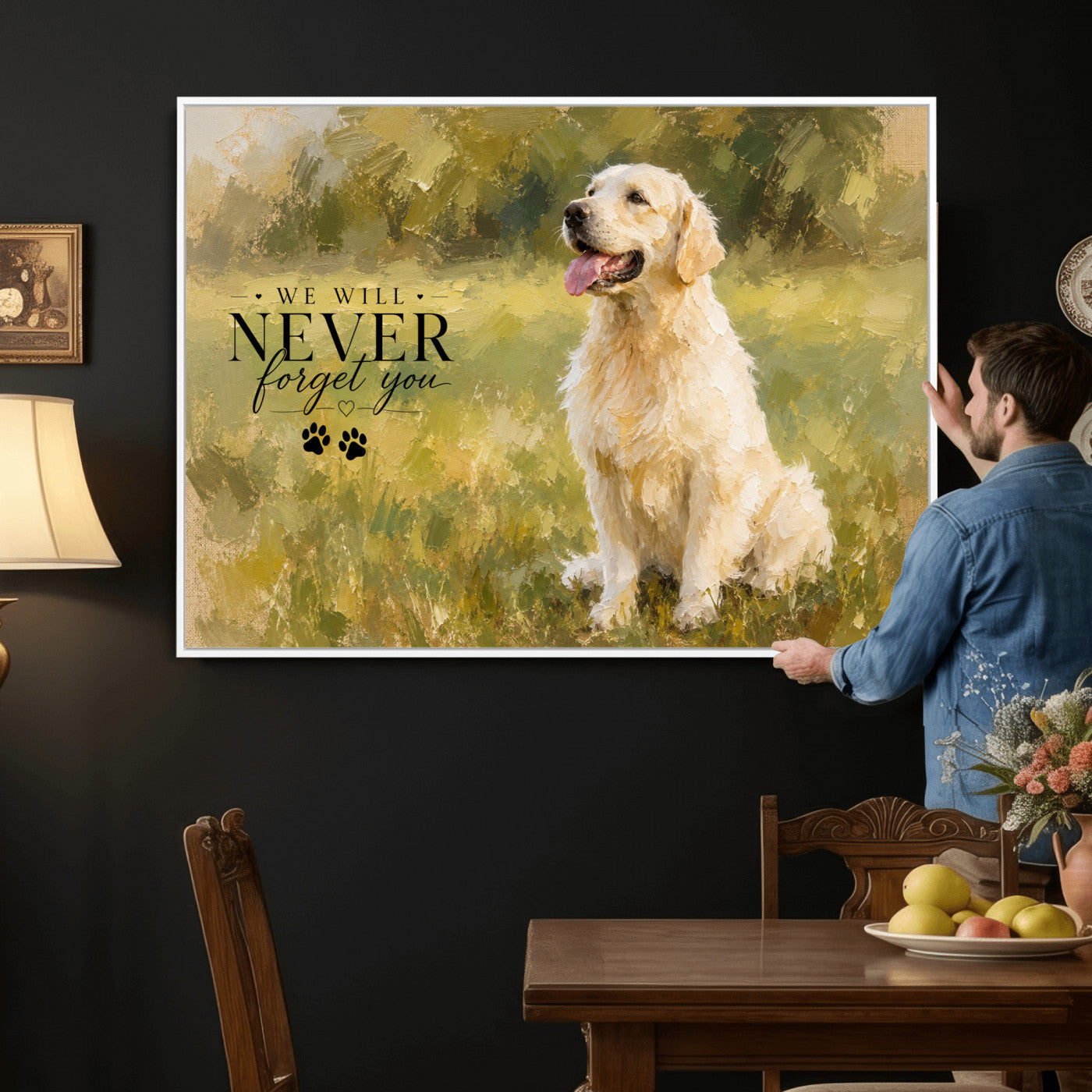 38460512P1-MGV-CV-36X24 - Oil Paint Style Pet Memorial Wall Art Canvas Print, Custom Dog Memorial Portrait, Personalized Angel Pet Loss Gift, Angel Wings Puppy Print