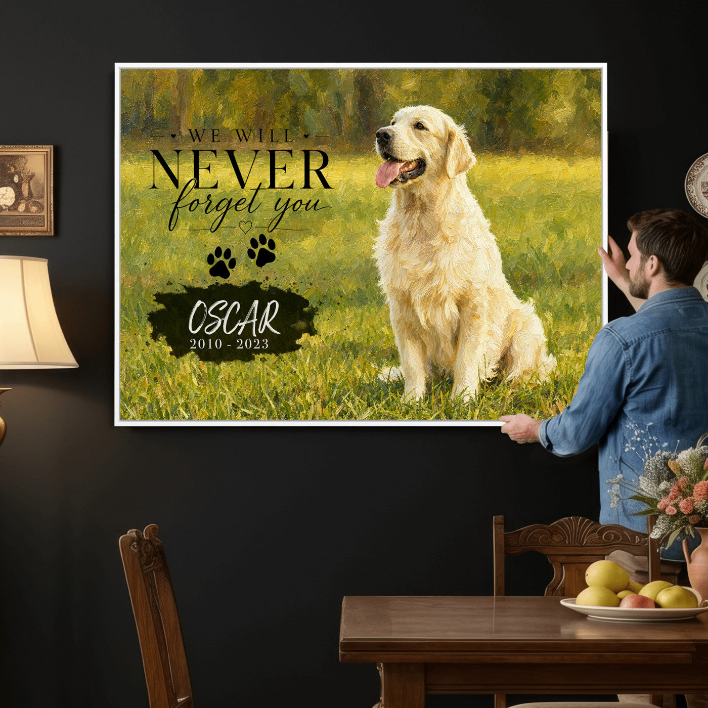 38460512P2-MGV-CV-36X24 - Pet Memorial Wall Art Canvas Print, Custom Dog Memorial Portrait, Personalized Angel Pet Loss Gift, Angel Wings Puppy Print