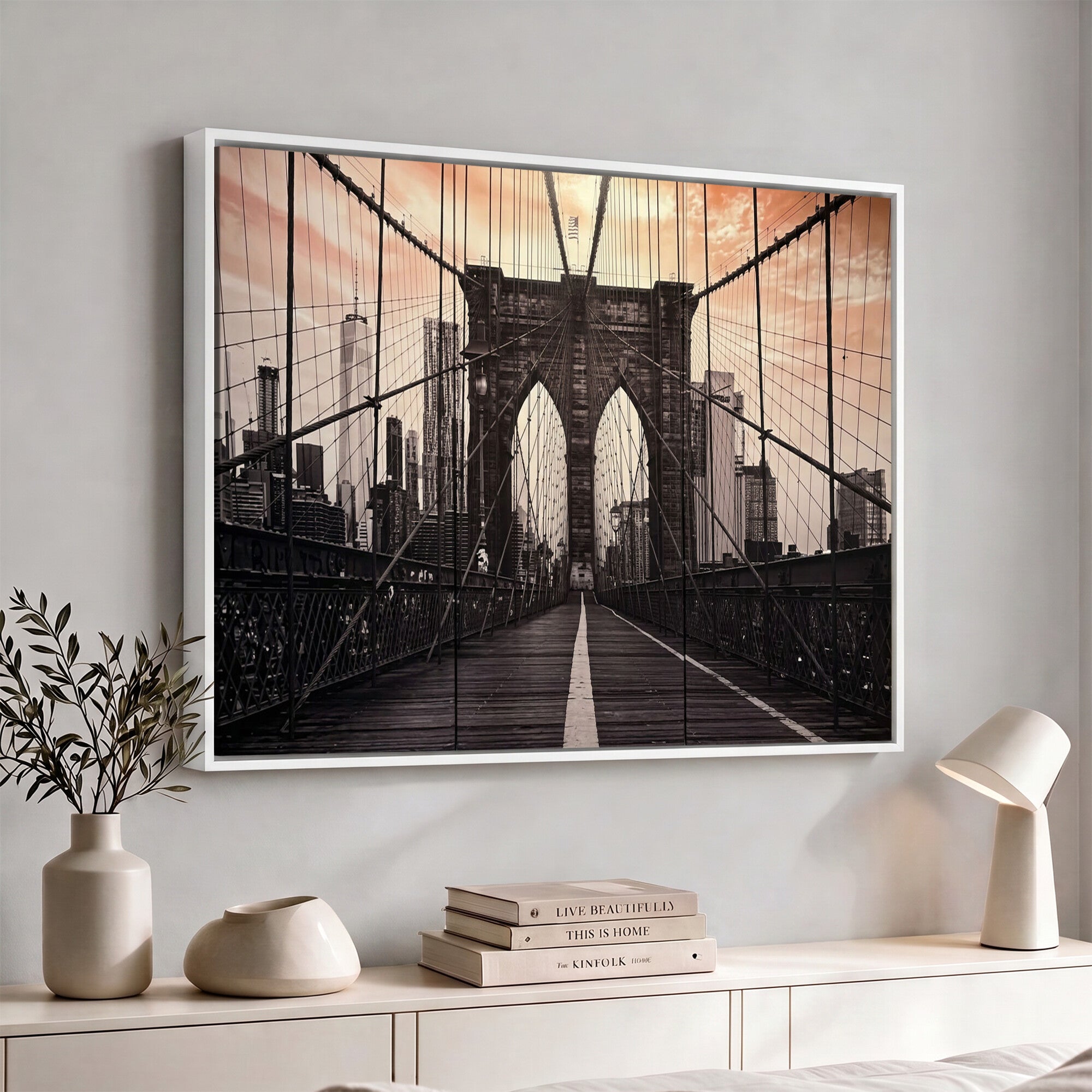 93226664-MGV-CV-36X24 - Brooklyn Bridge Canvas Wall Art, New York City Skyline Photography Print, NYC Landmark Urban Decor Artwork