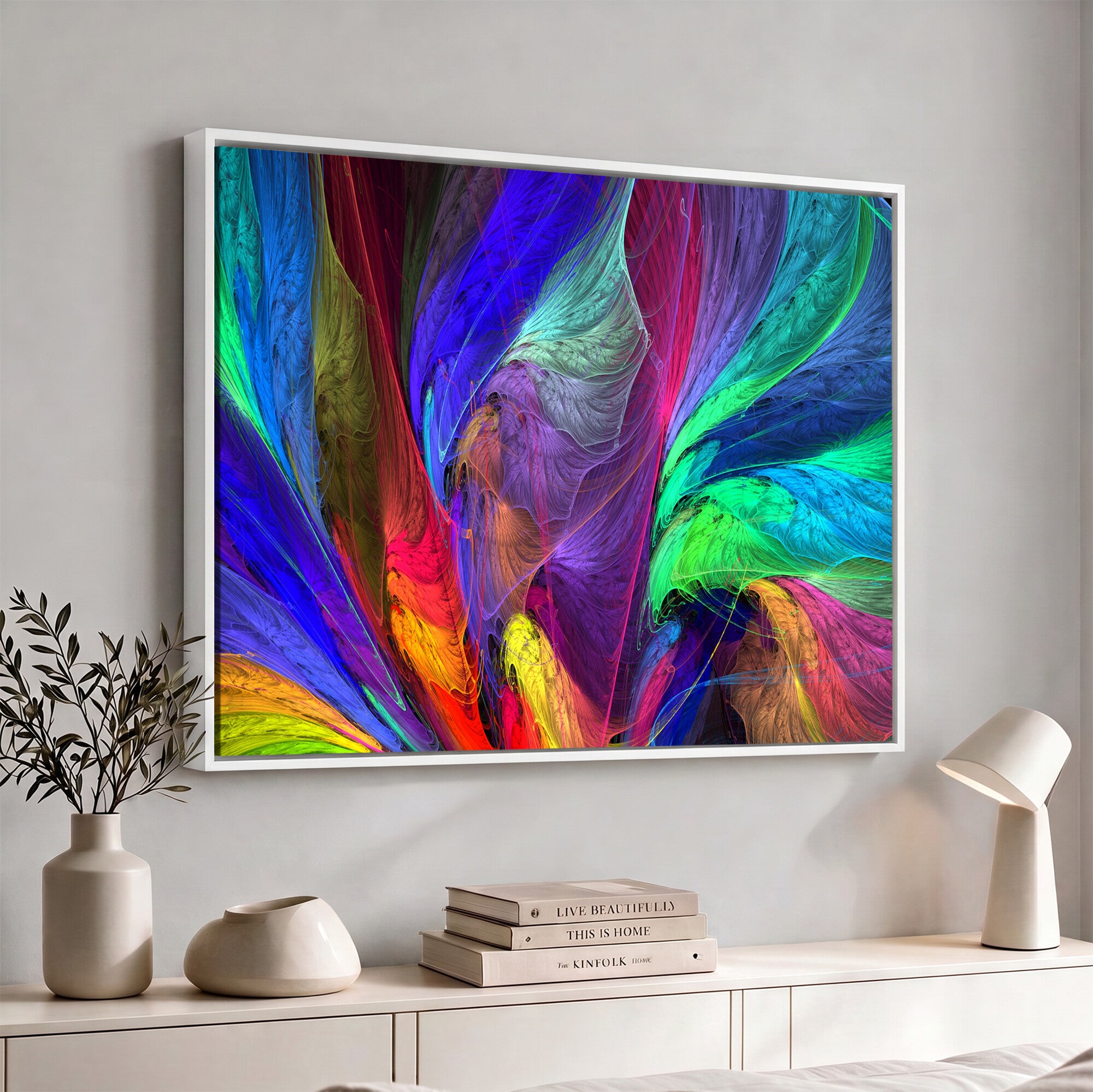 376925791-MGV-CV-36X24 - Colorful Abstract Canvas Wall Art, Rainbow Swirl Fractal Print, Bold Multicolor Living Room Decor, Vibrant Energy Art, Large Abstract Wall Art