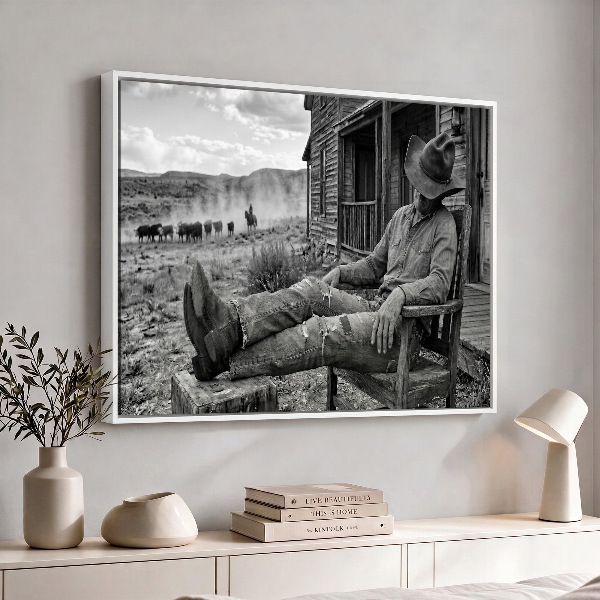 94461975S-MGV-CV-36X24 - Vintage Sleeping Cowboy Wall Art Canvas Print, Western Home Decor
