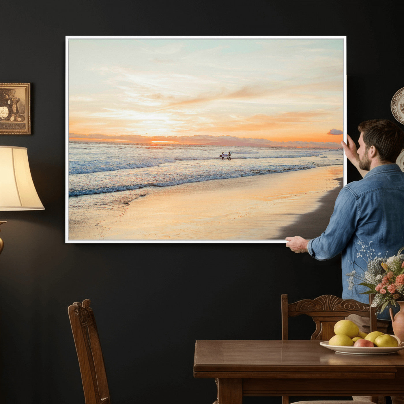 38131619-MGV-CV-36X24 - Beach Sunset Canvas Wall Art Print | Ocean Waves Landscape, Coastal Photography, Seascape Wall Decor, Ready to Hang