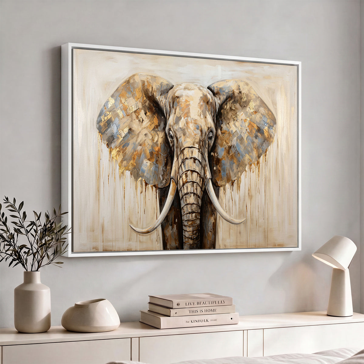 95819221-MGV-CV-36X24 - Gold Leaf Elephant Canvas Wall Art Abstract African Wildlife Painting Print