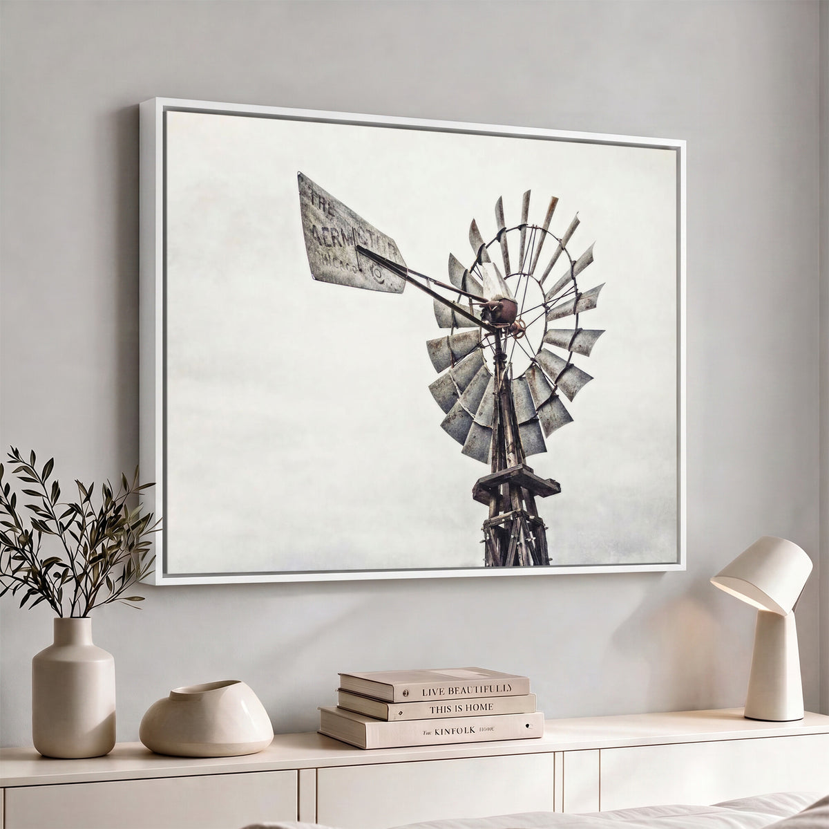 63200638-MGV-TP-24X36 - Vintage Rustic Farmhouse Windmill Canvas Wall Art - Western Country Landscape Print