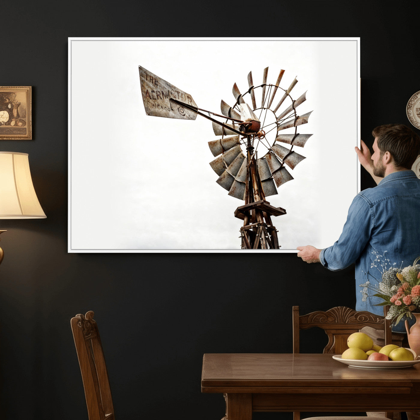 99806928-MGV-CV-36X24 - Rustic Farmhouse Windmill Canvas Wall Art Vintage Western Farmhouse Print