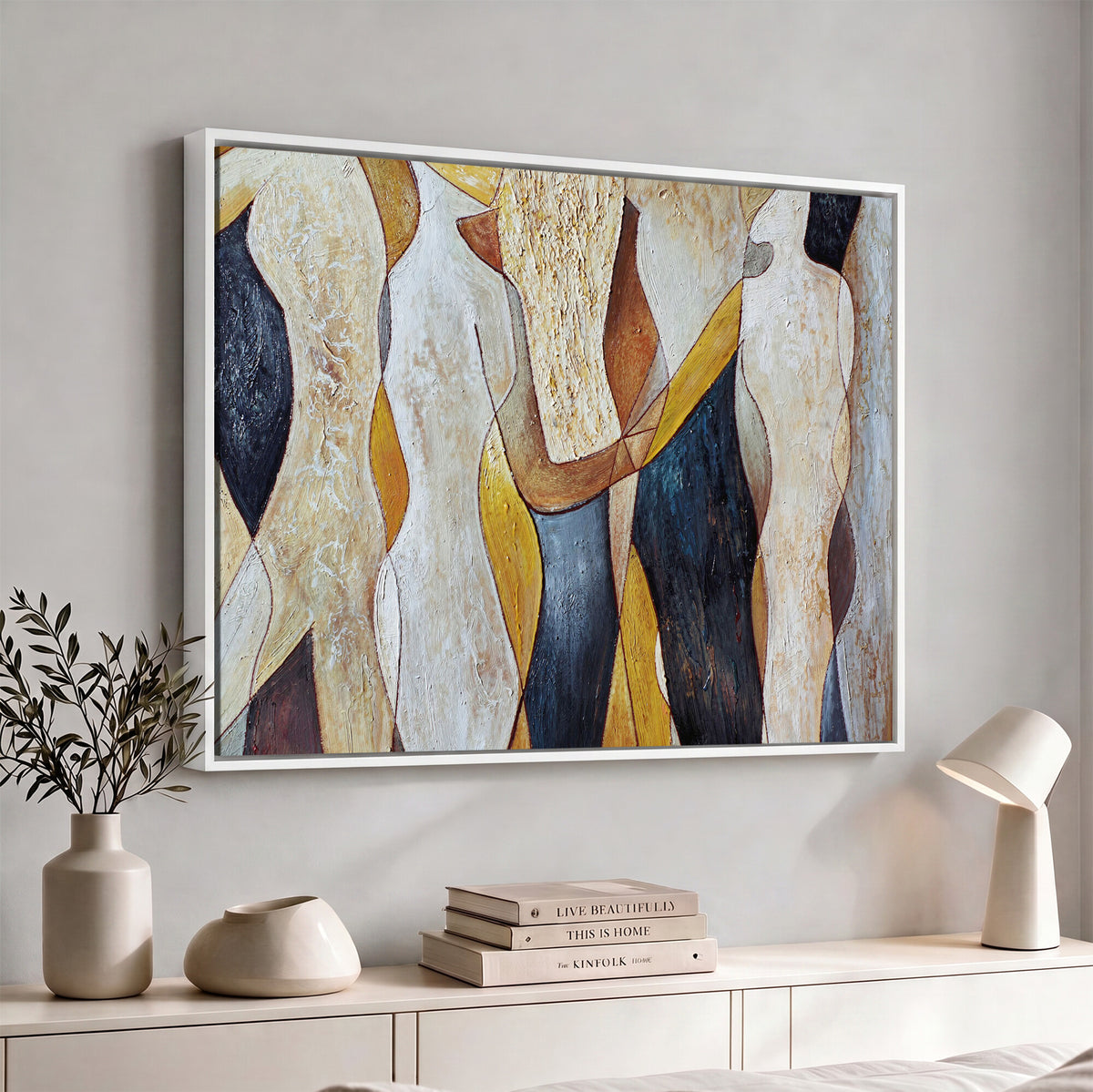 96079939-MGV-CV-36X24 - Mid Century Modern Figurative Canvas Wall Art Abstract Cubist Painting Print