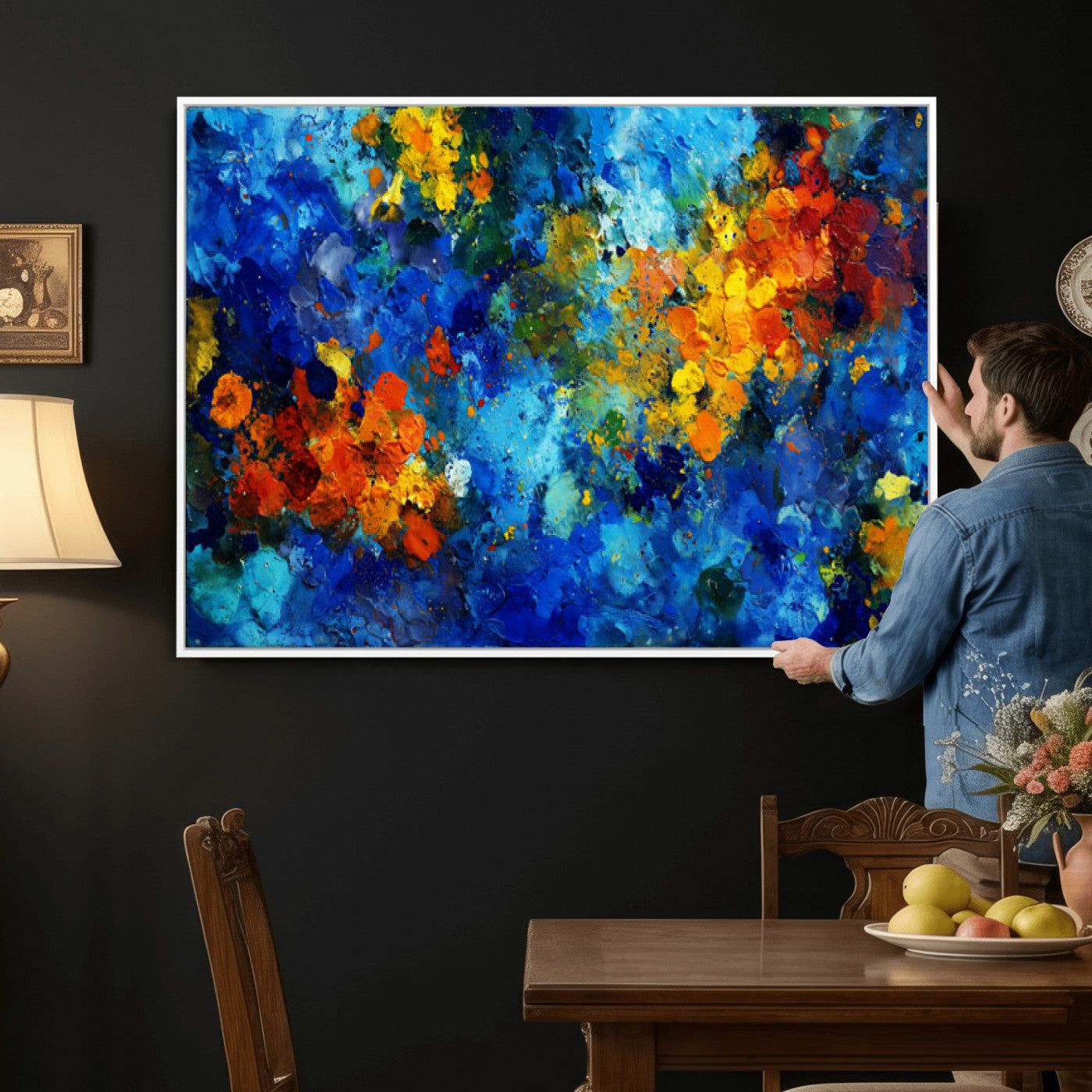 52431611-MGV-CV-36X24 - Vibrant Blue Abstract Canvas Wall Art Colorful Impasto Oil Painting Print