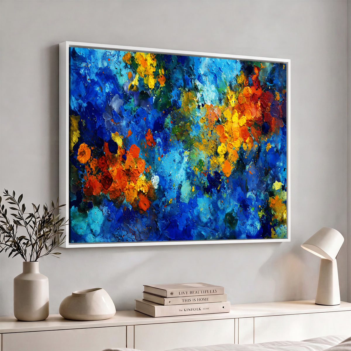 52431611-MGV-CV-36X24 - Vibrant Blue Abstract Canvas Wall Art Colorful Painterly Oil Painting Style Print