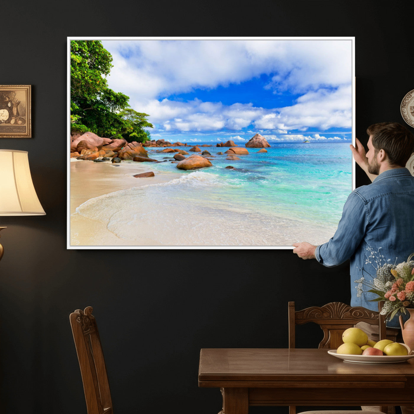 81980382-MGV-CV-36X24 - Seychelles Beach Canvas Wall Art - Anse Intendance Turquoise Ocean Print