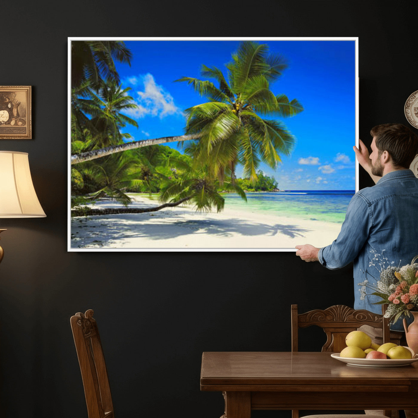 20475280-MGV-CV-36X24 - Tropical Island Coconut Palm Trees Wall Art Canvas Print - Turquoise Beach Print for Nautical Home Decor