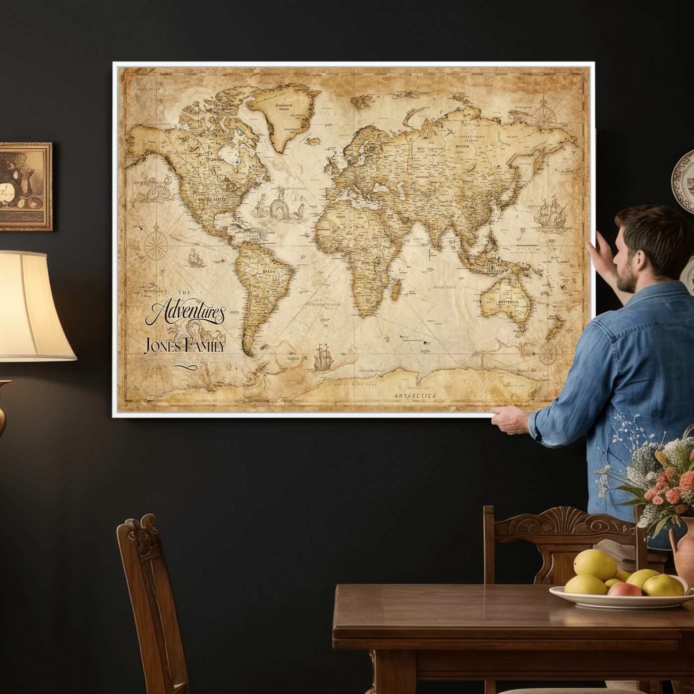 60956619-MGV-CV-36X24 - Custom Push Pin World Map Canvas Print – Personalized Travel Map Wall Art