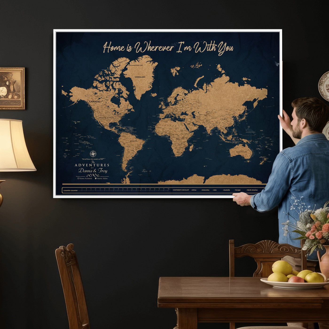 45598170-MGV-CV-36X24 - Custom Push Pin World Map Canvas Print – Personalized Travel Map Wall Art