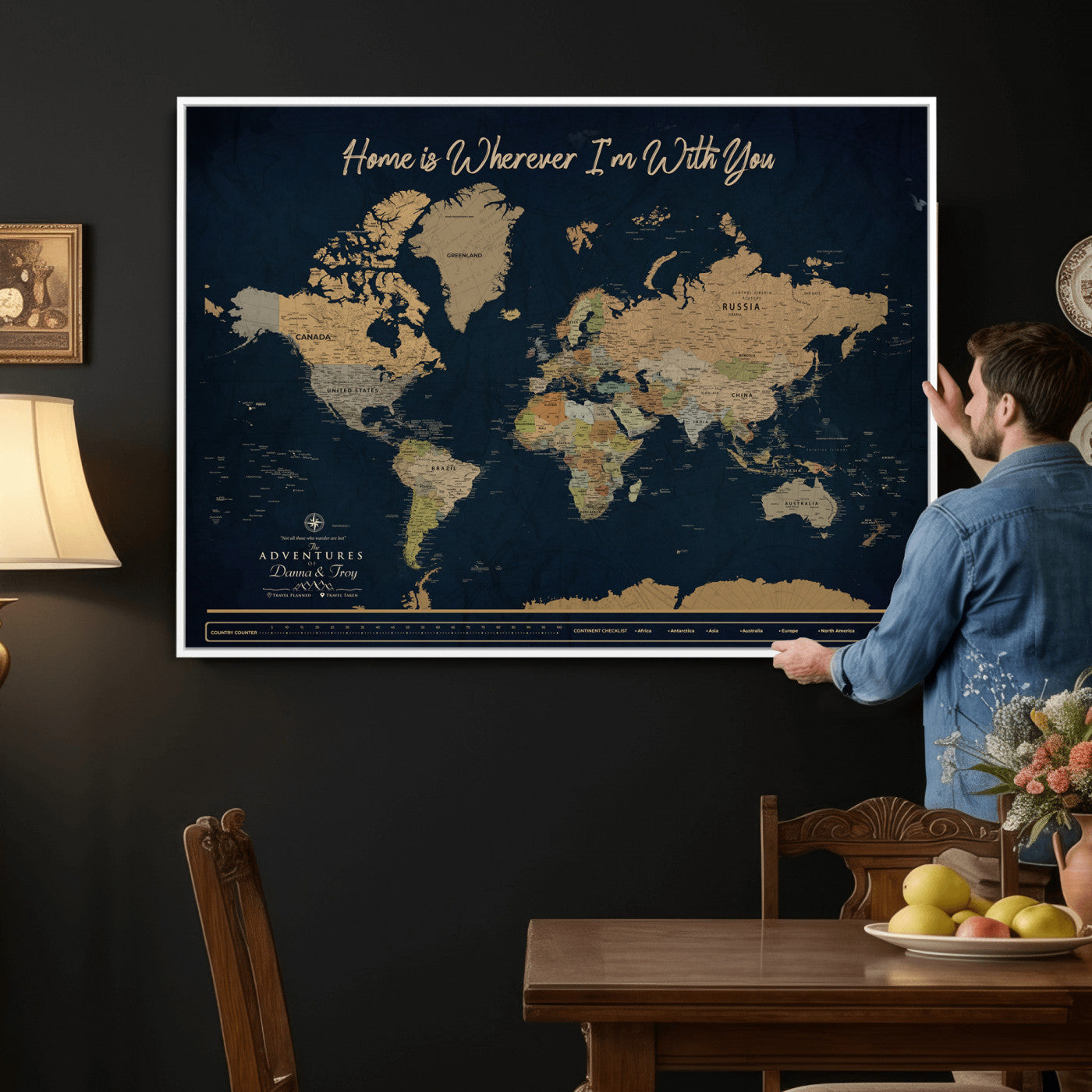 14276407-MGV-CV-36X24 - Custom Push Pin World Map Canvas Print – Personalized Travel Map Wall Art