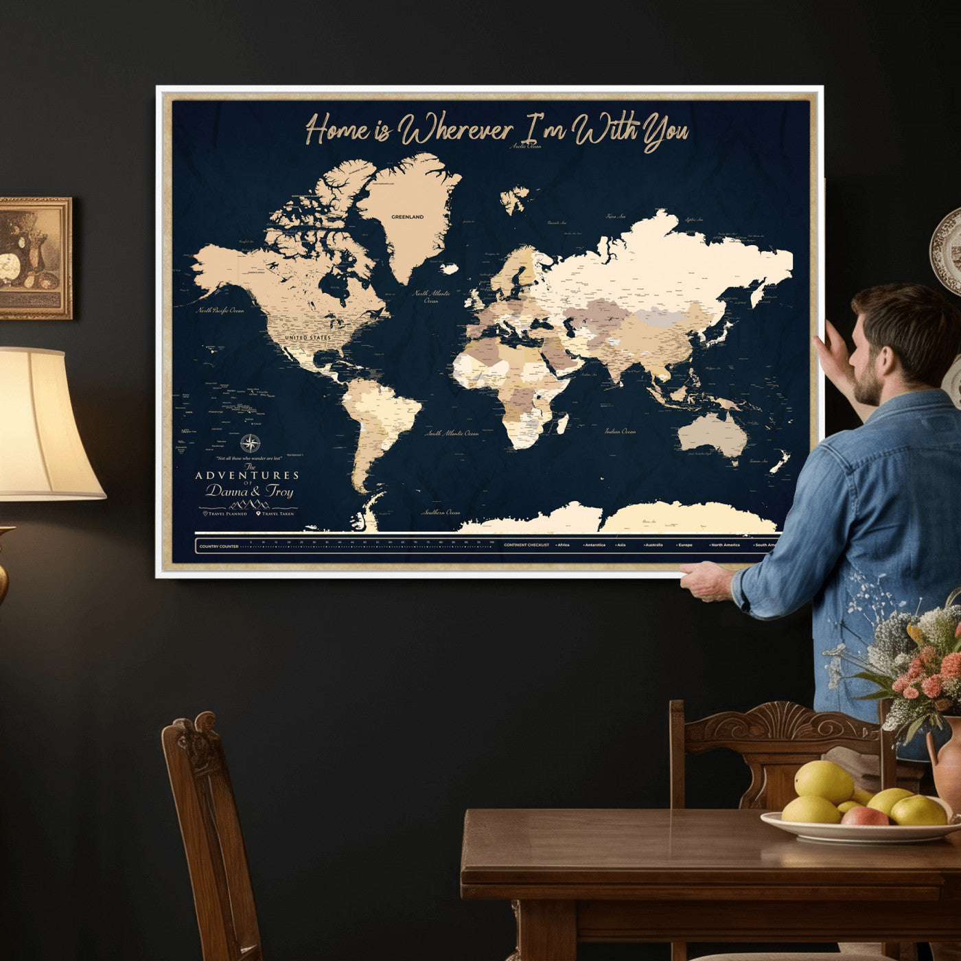 29990805-MGV-CV-36X24 - Custom Push Pin World Map Canvas Print – Personalized Travel Map Wall Art
