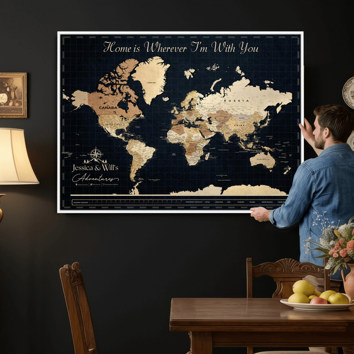 83786806-MGV-CV-36X24 - Custom Push Pin World Map Canvas Print – Personalized Travel Map Wall Art