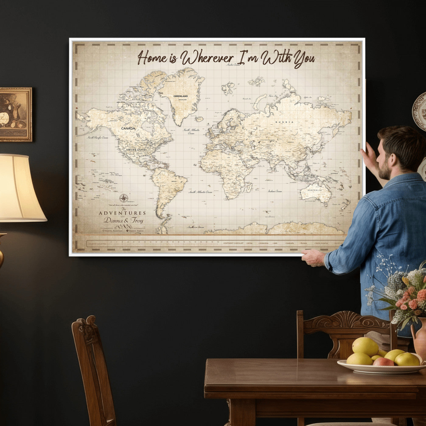 40086720-MGV-CV-36X24 - Custom Push Pin World Map Canvas Print – Personalized Travel Map Wall Art