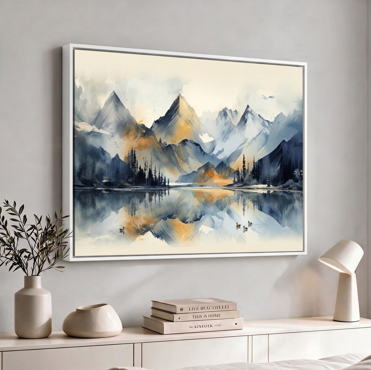 10196184T-MGV-CV-36X24 - Lake Abstract Mountain Wall Art Canvas Print
