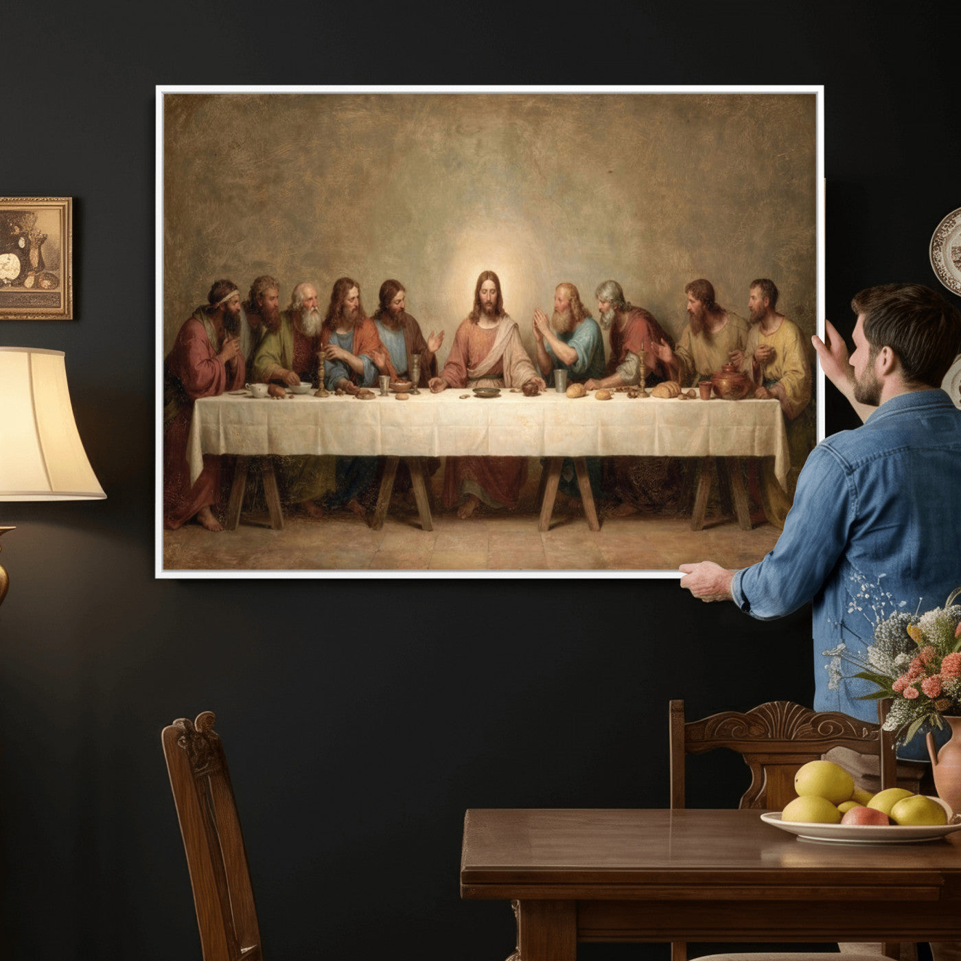 50761248-MGV-CV-36X24 - The Last Supper of Jesus Christ Wall Art Canvas Print - Classical Christian Faith Home Decor